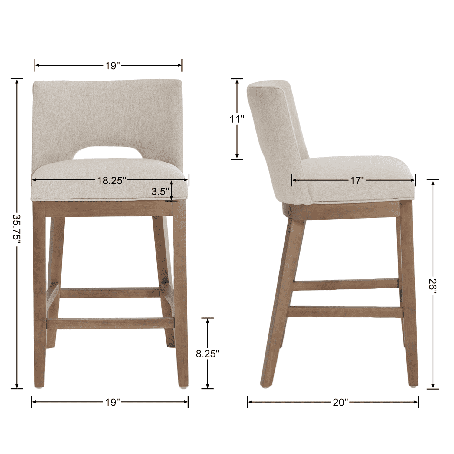 CIMOTA 26"H Armless Counter Bar Stools Set of 2 - 3226CS