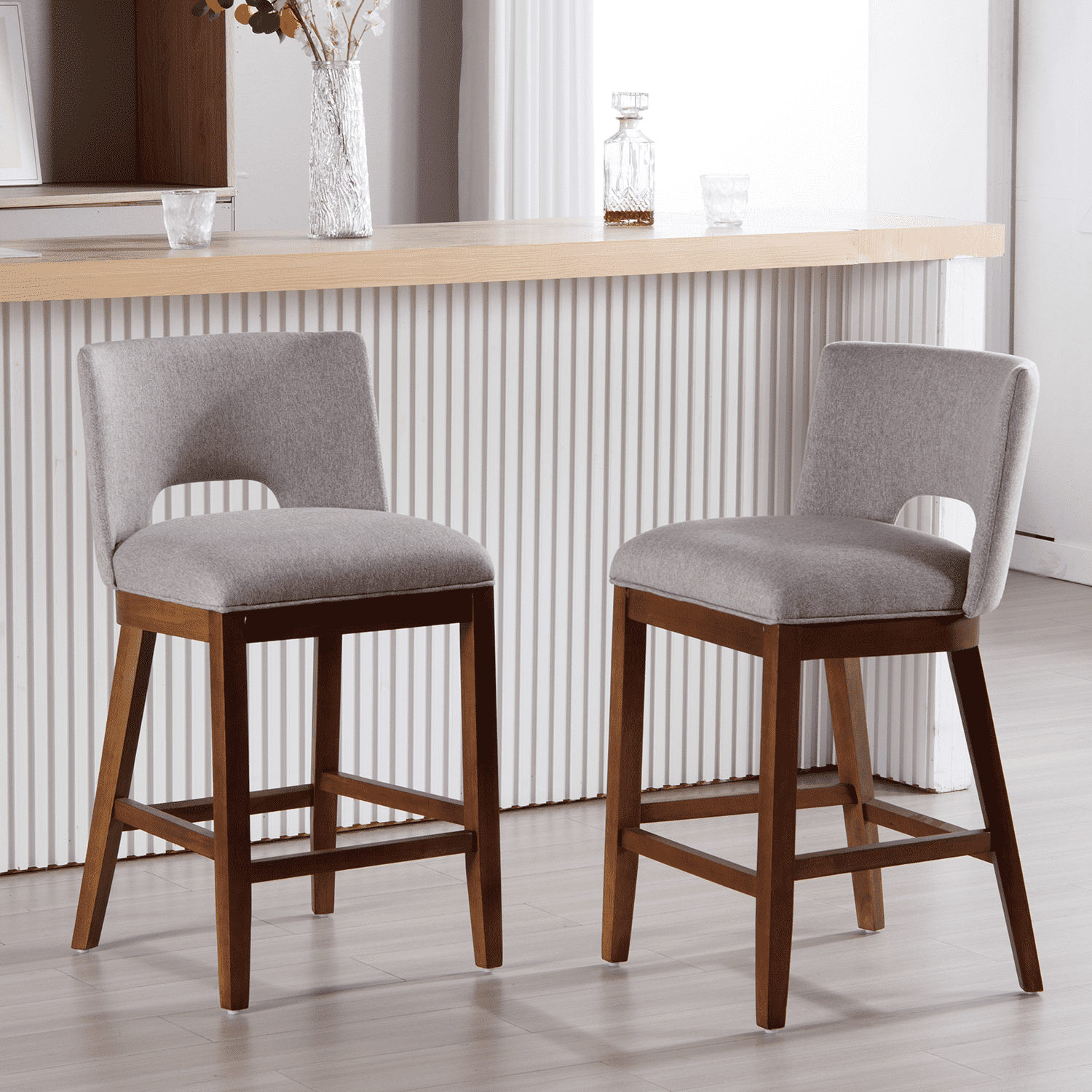 Beige stools near bar
