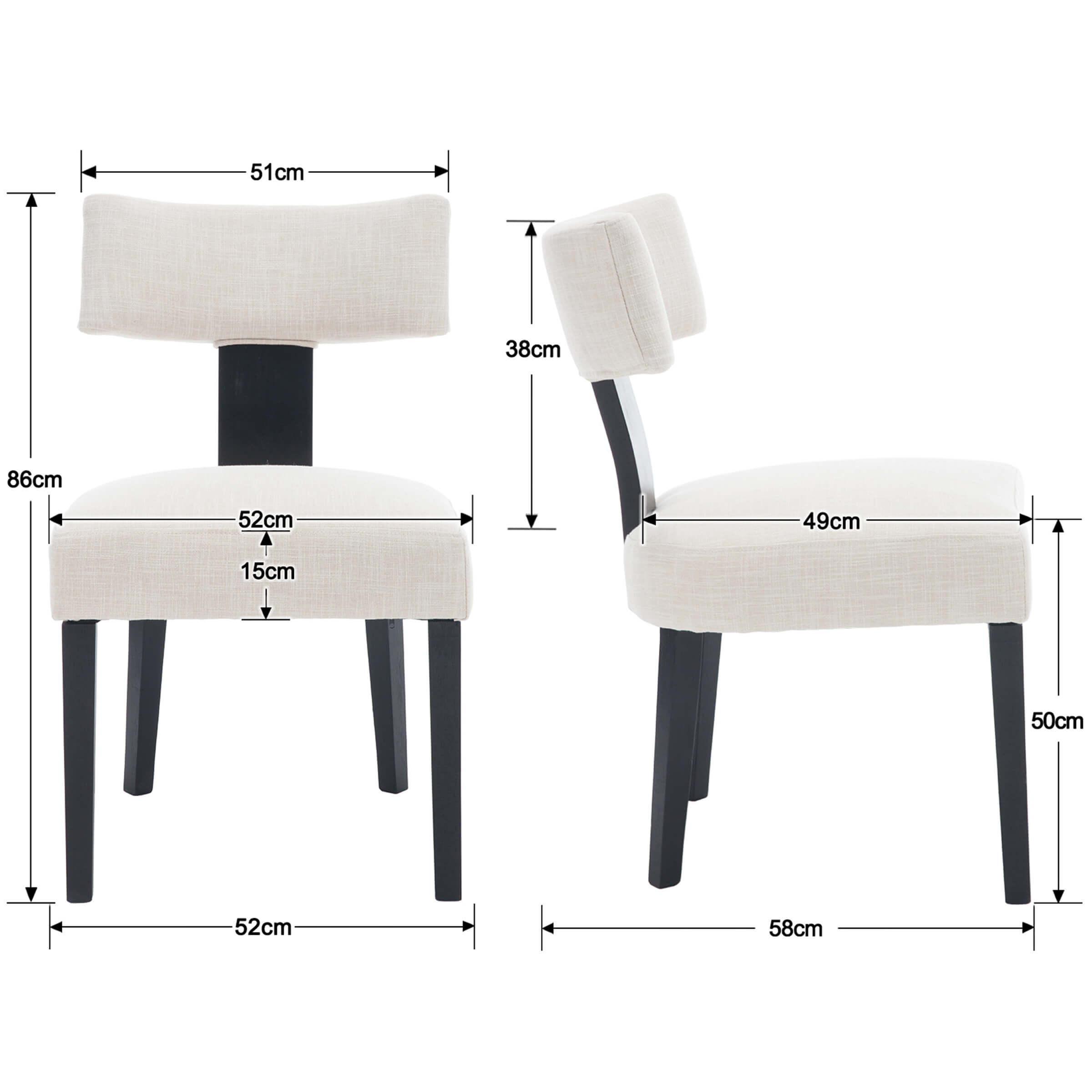 CIMOTA Classic Curved Open Back Dining Chairs Set of 2 - 1670&1917&1918