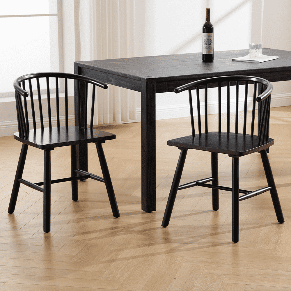 Spindle Back Wood Dining Chair Windsor Dining Chair Wooden Kitchen Chairs with Back Black 2 Chairs