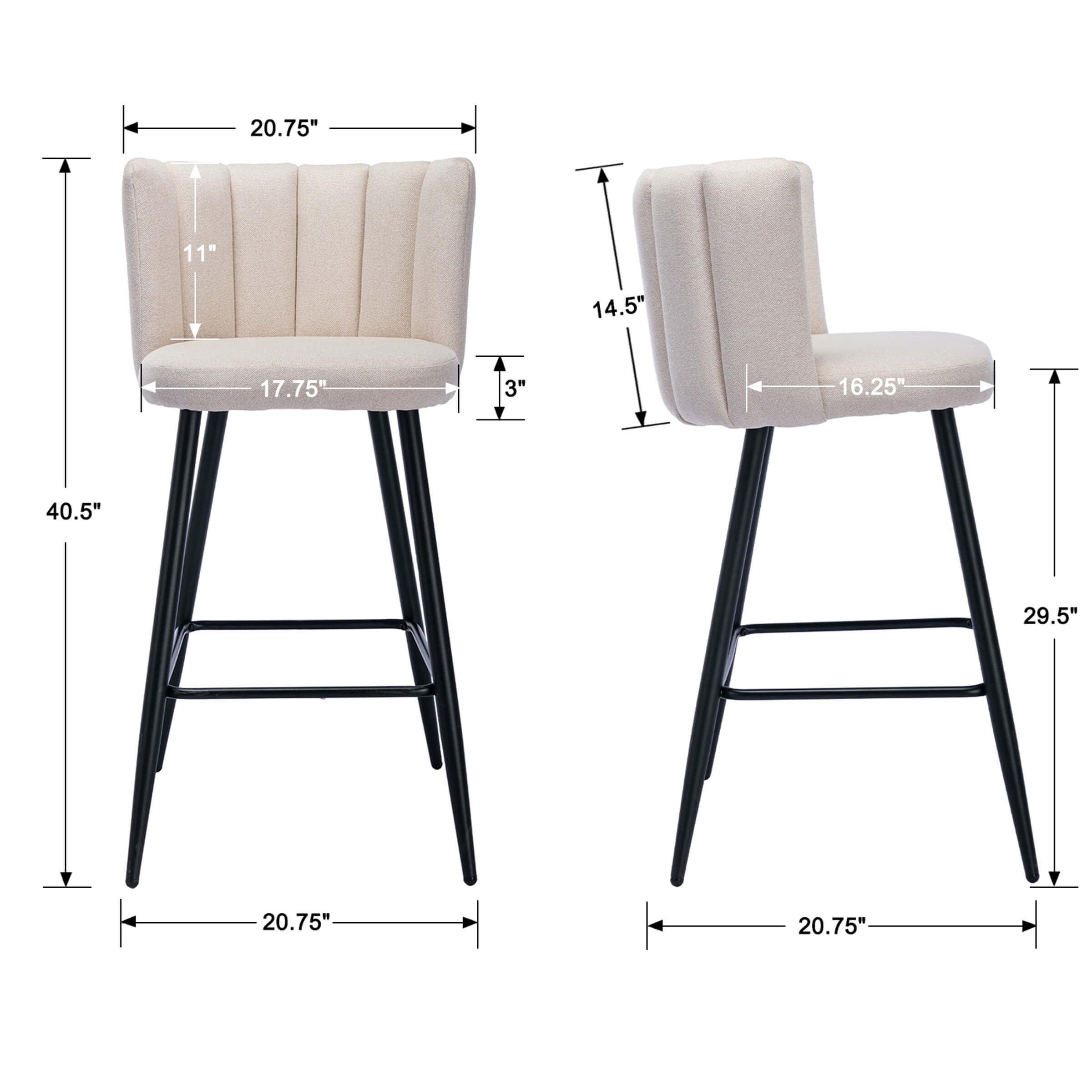 CHICAURA 26"H Counter Stools With Gold Metal Legs Set of 2 - 9029CS