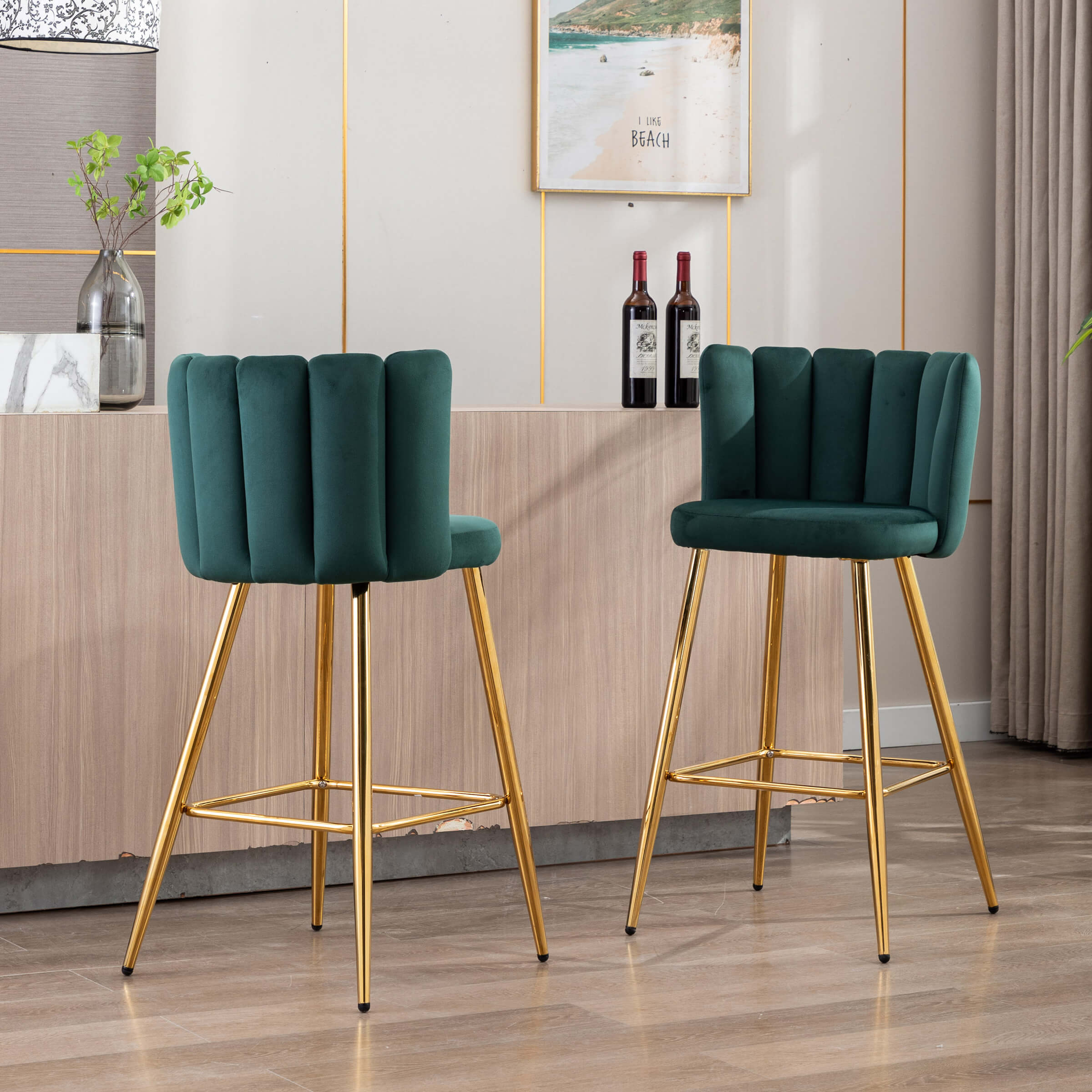 CHICAURA 26"H Counter Stools With Gold Metal Legs Set of 2 - 9029CS