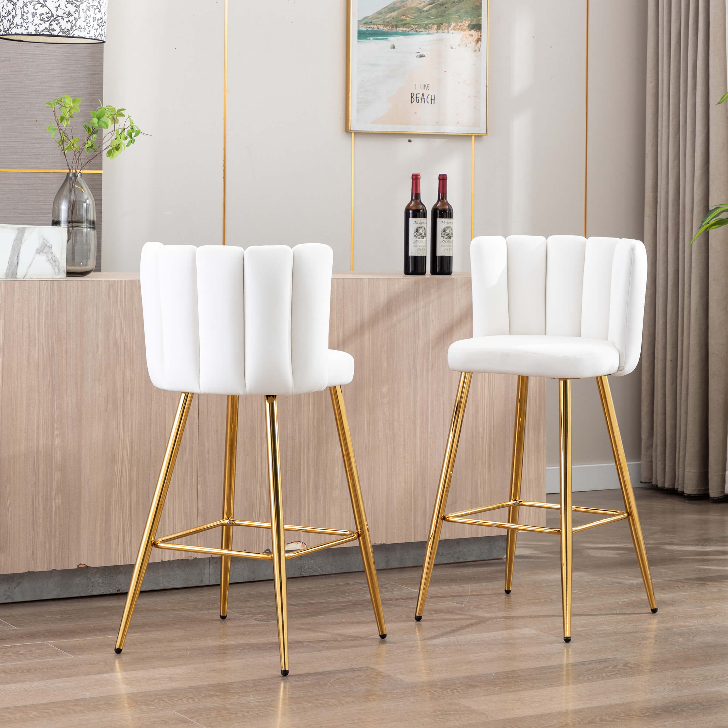 CHICAURA 26"H Counter Stools With Gold Metal Legs Set of 2 - 9029CS
