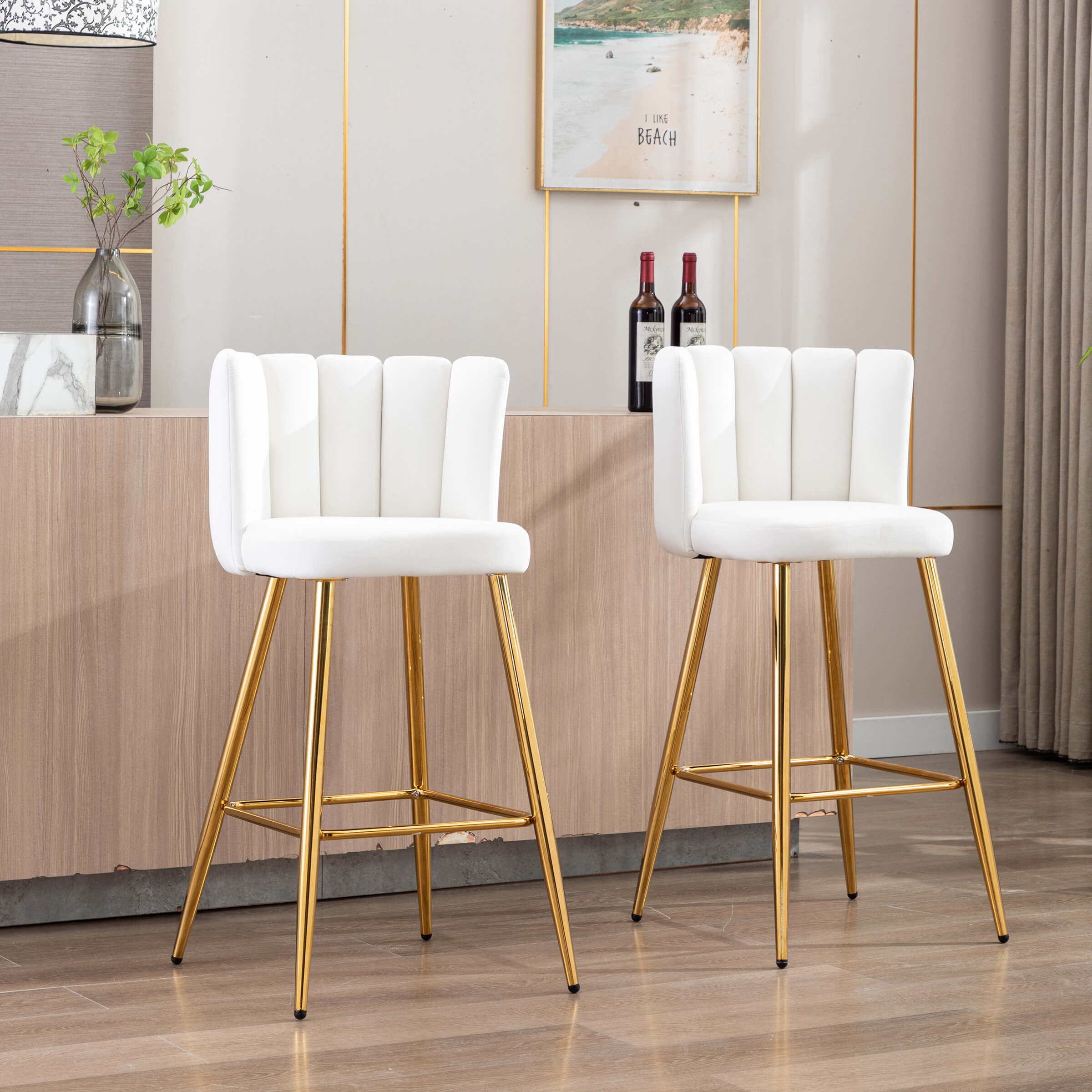 CHICAURA 26"H Counter Stools With Gold Metal Legs Set of 2 - 9029CS