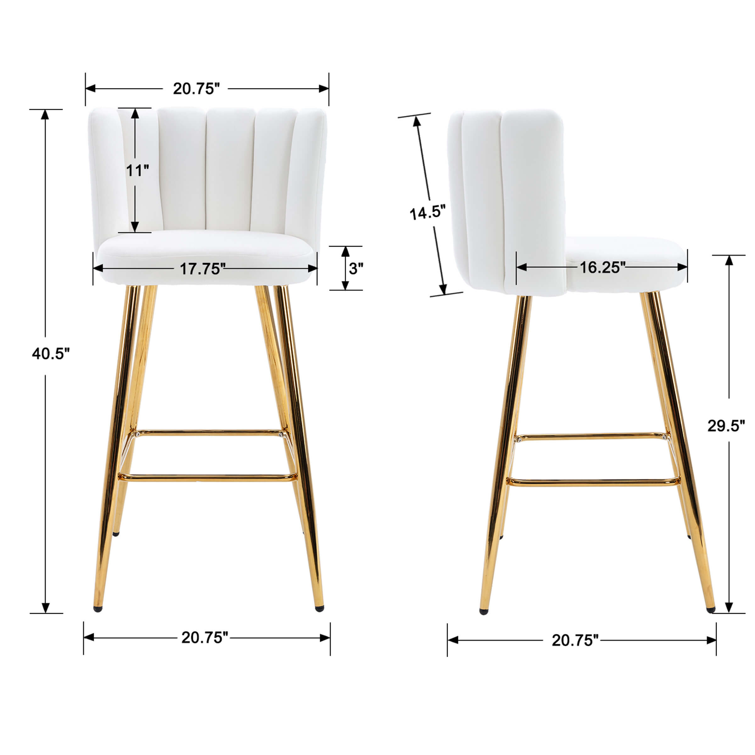 CHICAURA 26"H Counter Stools With Gold Metal Legs Set of 2 - 9029CS