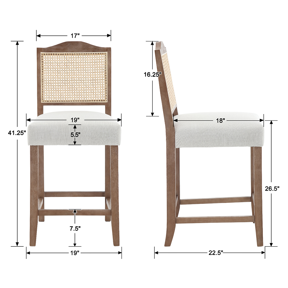 CIMOTA 26.5"H & 30.2"H Farmhouse Rattan Counter Stools Set of 2 - 5739