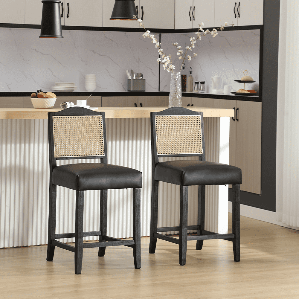 Chairus 26.5 H Farmhouse Rattan Counter Stools Set of 2