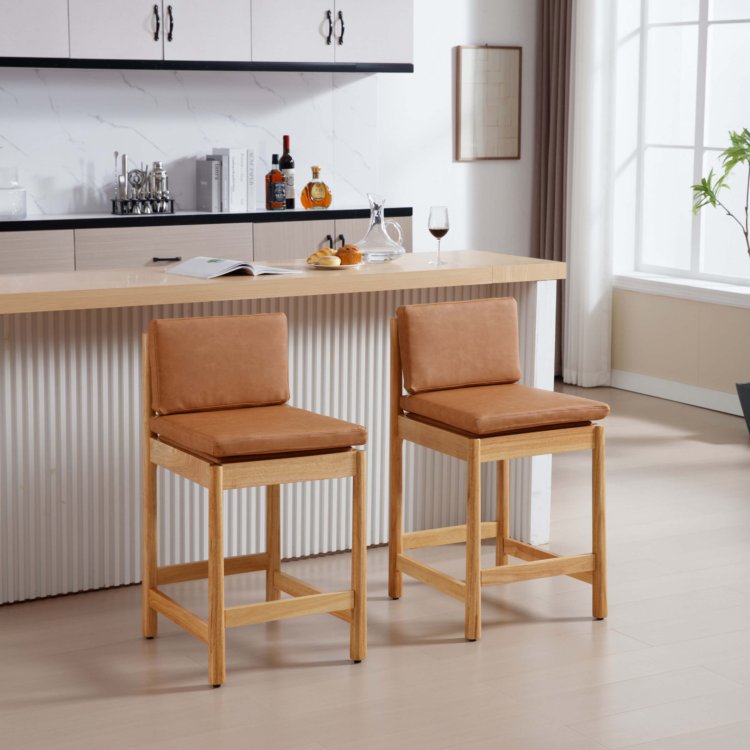 ROCITY 26"H Farmhouse Wood Counter Stools Set of 2 - 5761CS
