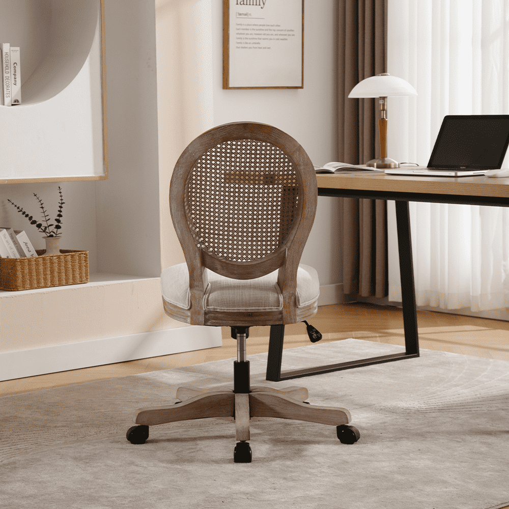 Back view of the woven-back chair