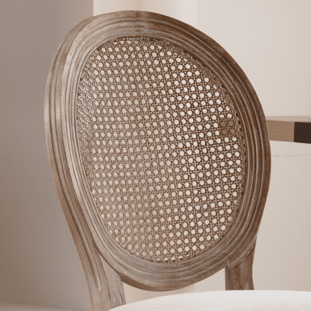 Close-up of the woven caned back