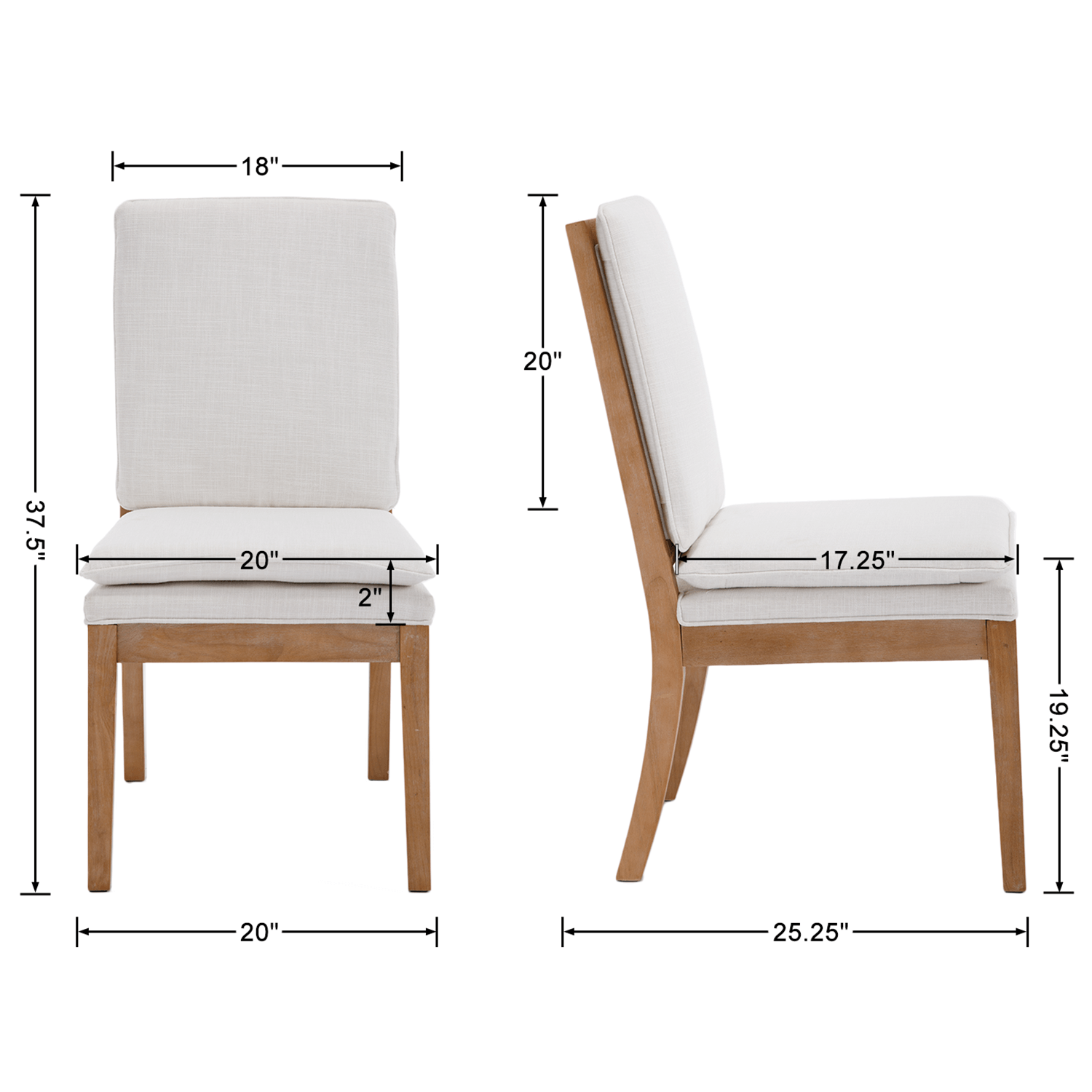 CIMOTA Removable Double Cushion Dining Chairs Set of 2 - 10043