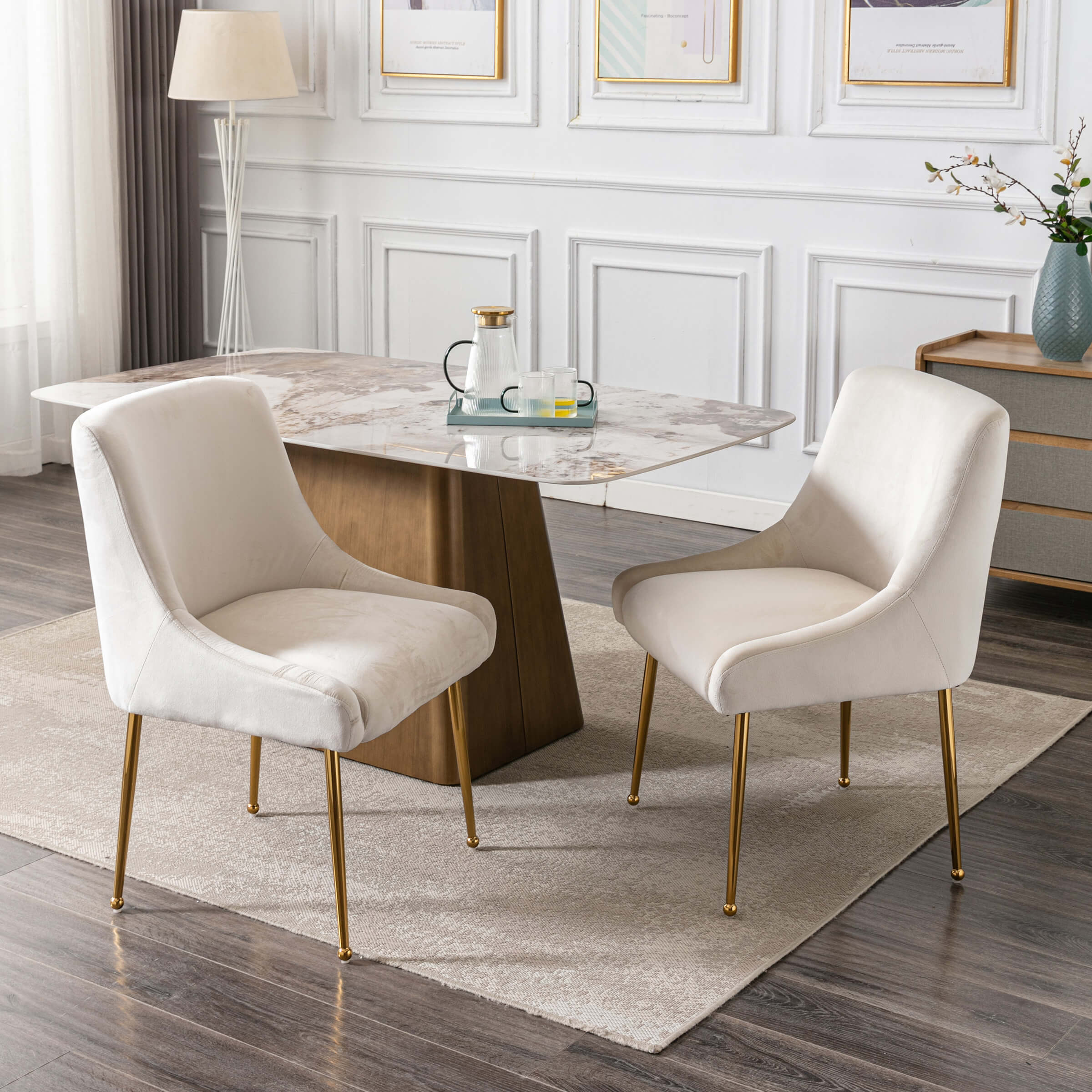 CHICAURA Modern Velvet Upholstered Dining Chairs Set of 2 - 1469DC