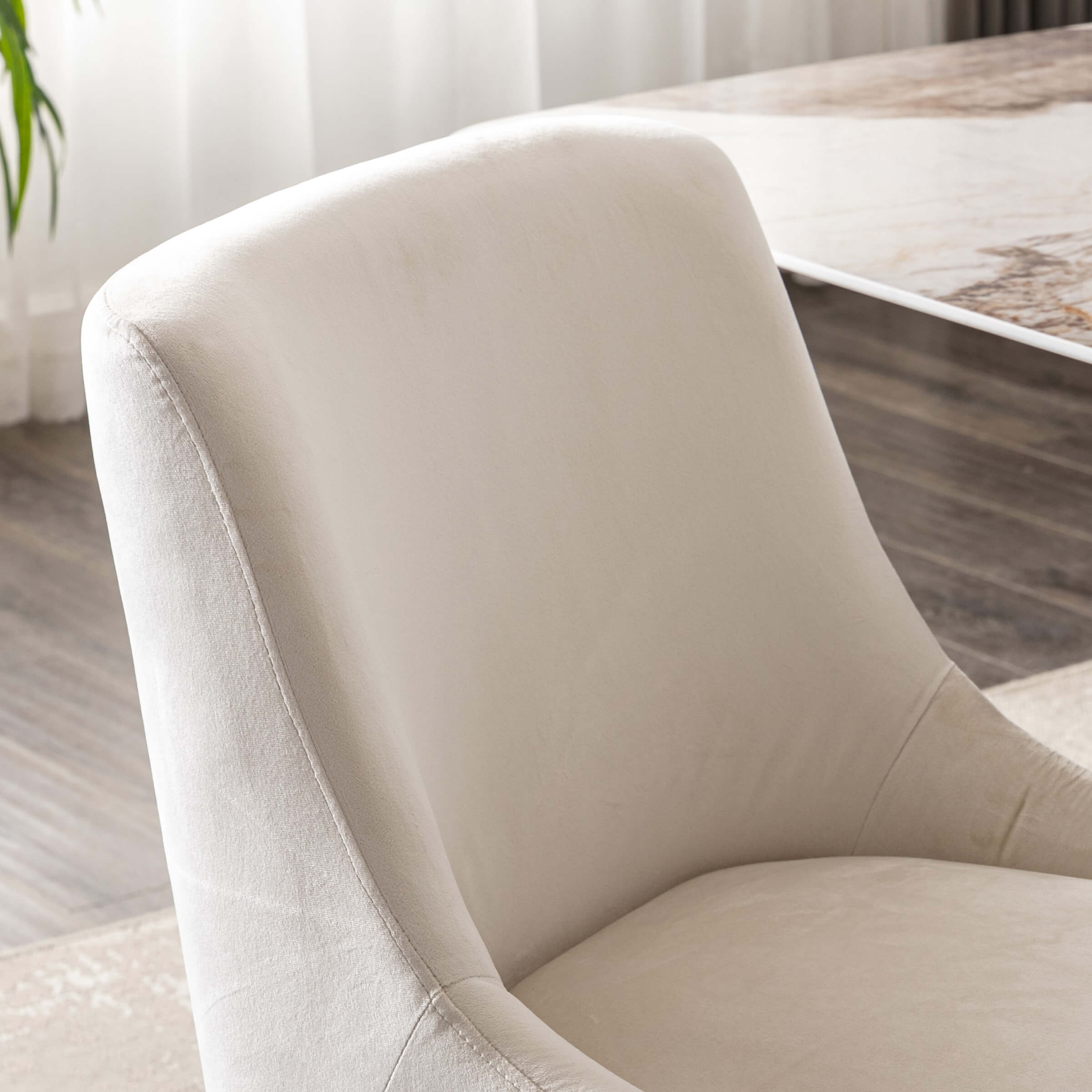 Close-up of cream chair seat and fabric