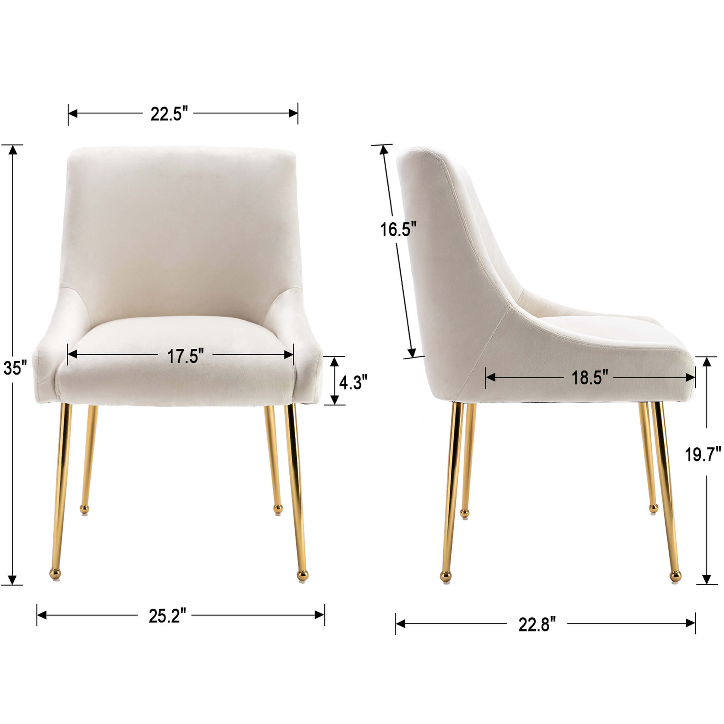 Chairs dimensional diagram with measurements