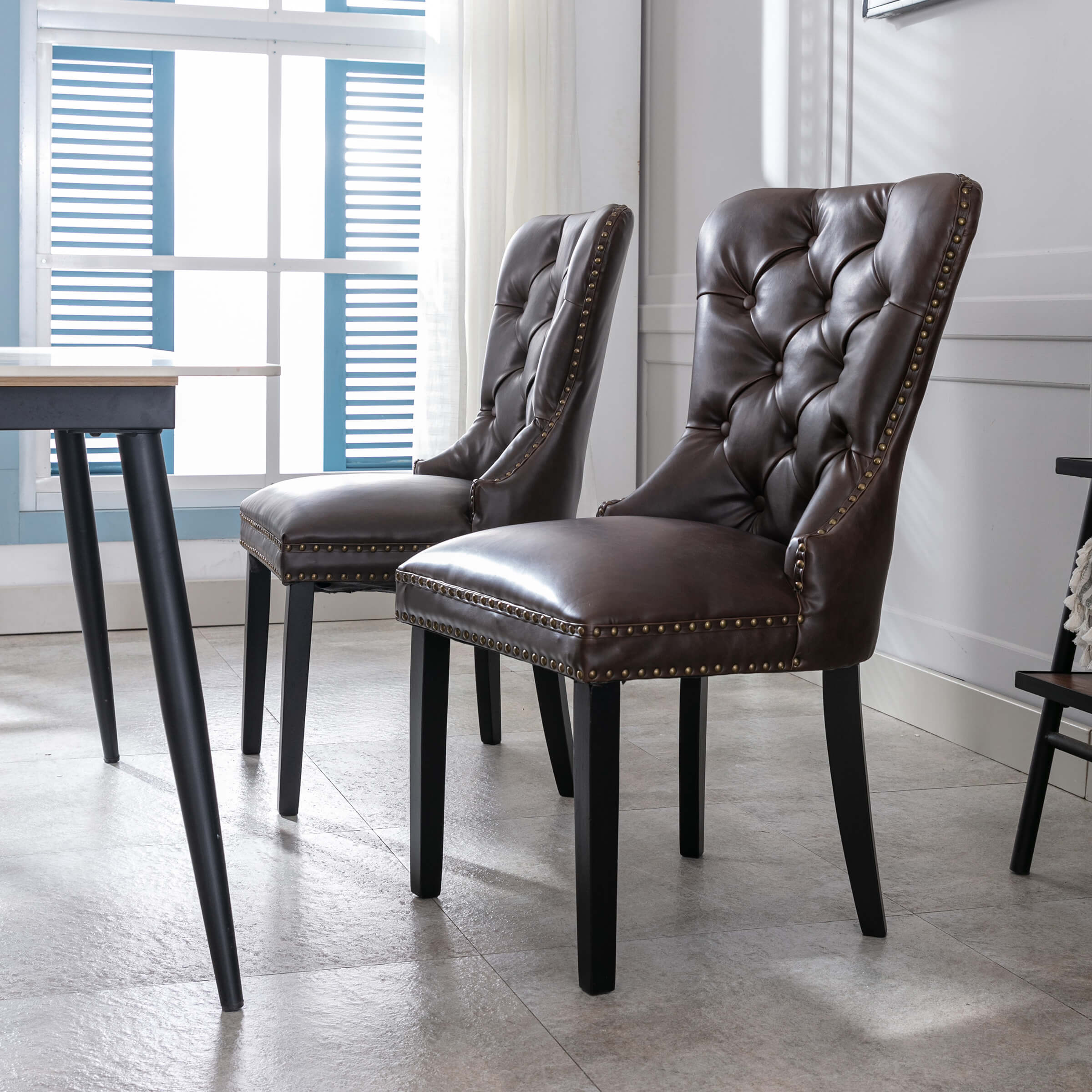 Mufted Leather Dining Chairs Set of 2 - 1029DC
