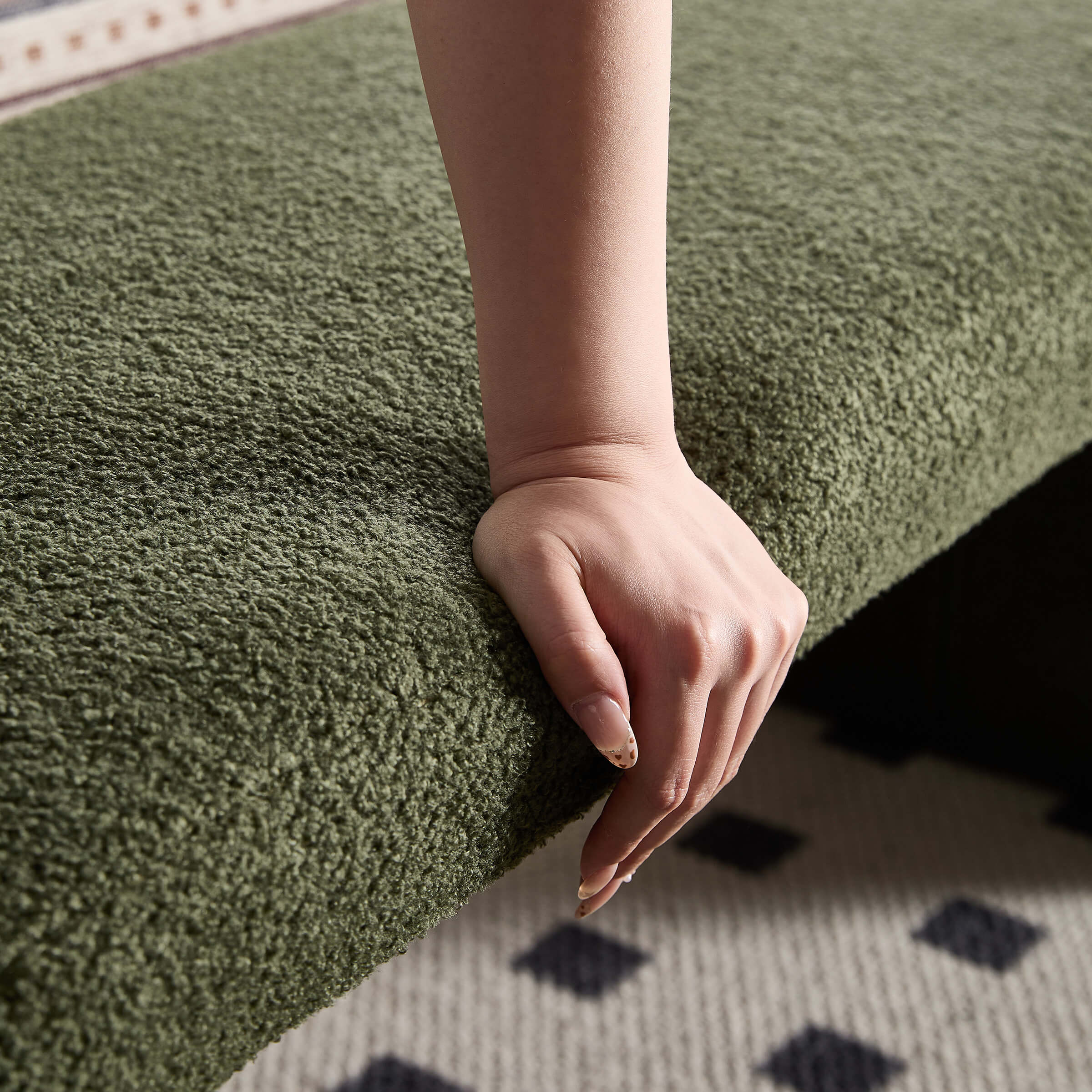 ROCITY Modern Boucle Bench White Sherpa Ottoman Bench Set of 3 - 1819