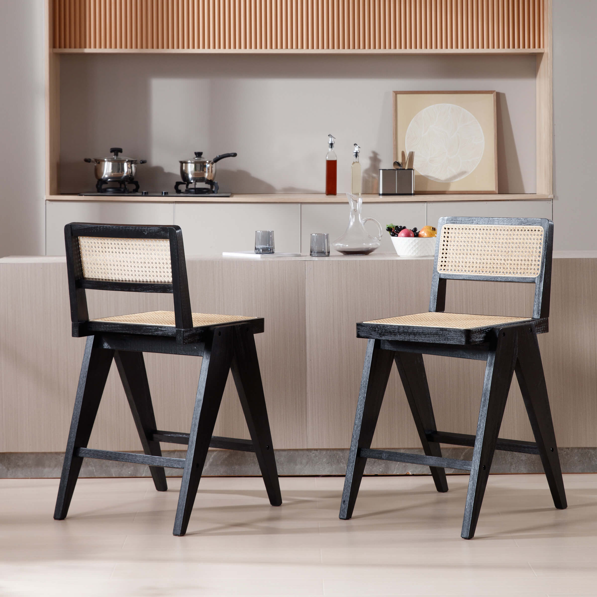 Janoray 26"H Rattan Back Wood Counte Stools Set of 2 - 5760CS