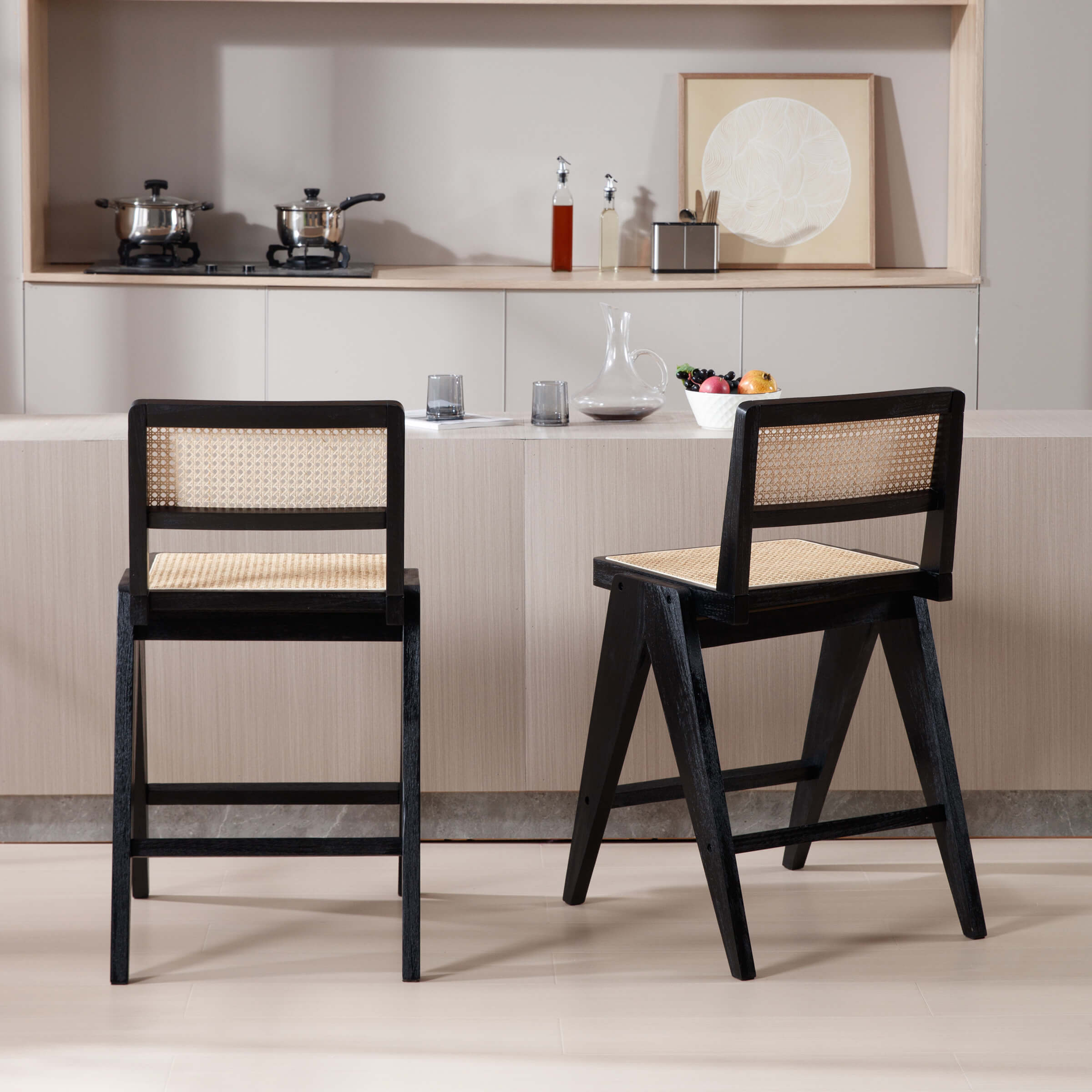 Janoray 26"H Rattan Back Wood Counte Stools Set of 2 - 5760CS