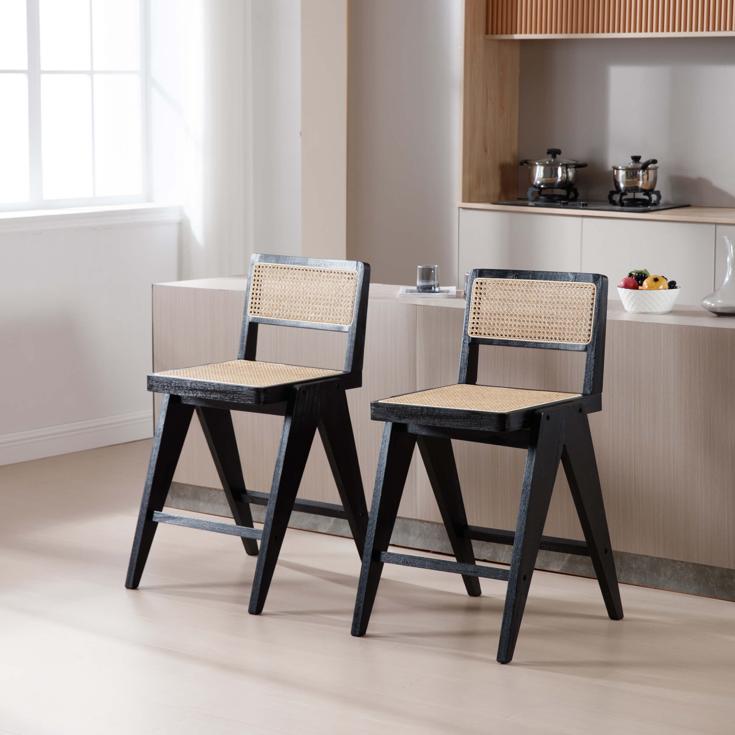 Janoray 26"H Rattan Back Wood Counte Stools Set of 2 - 5760CS