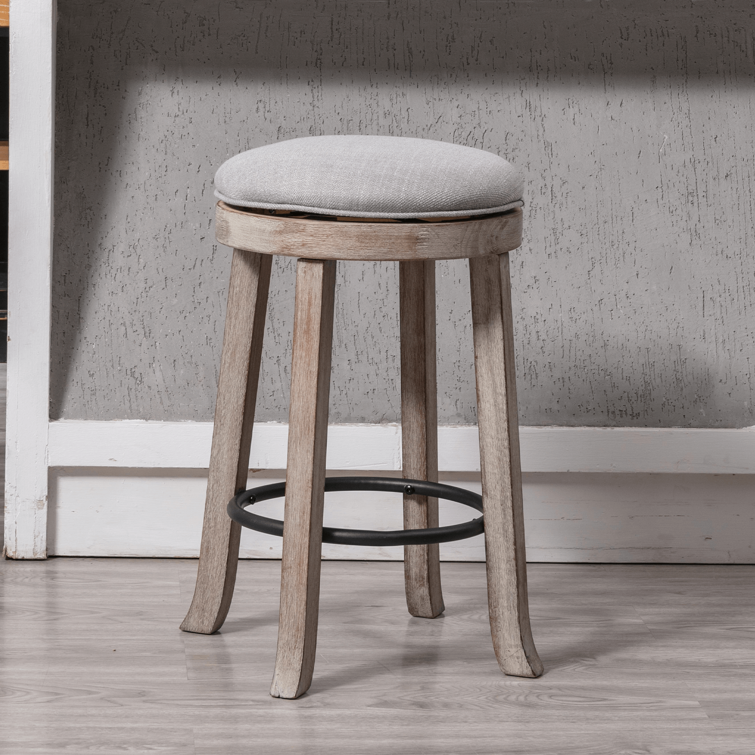 Chairus 26 Upholstered Round Swivel Counter Stools Linen Grey 2pcs