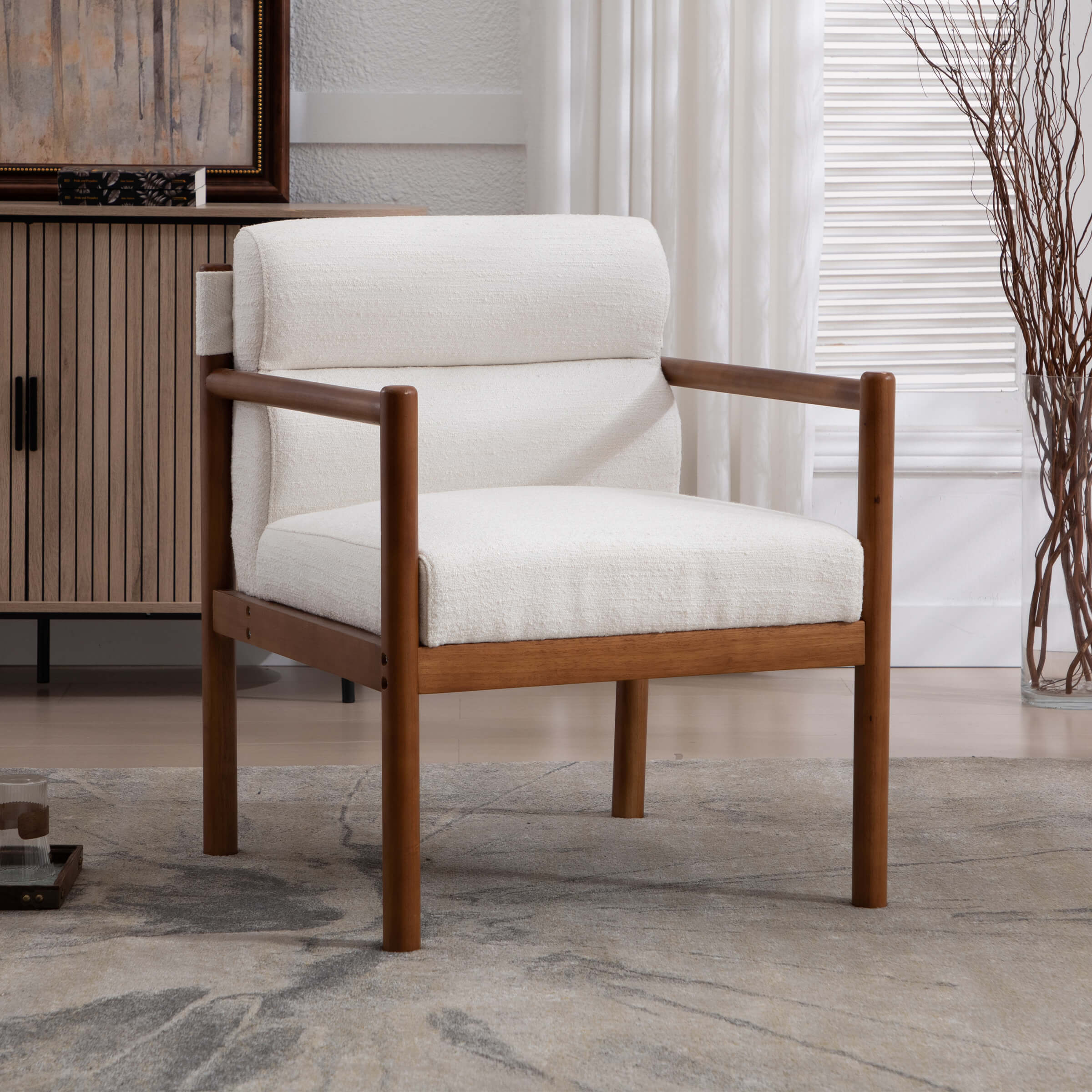 ROCITY Modern Upholstered Linen Accent Chair - 3220