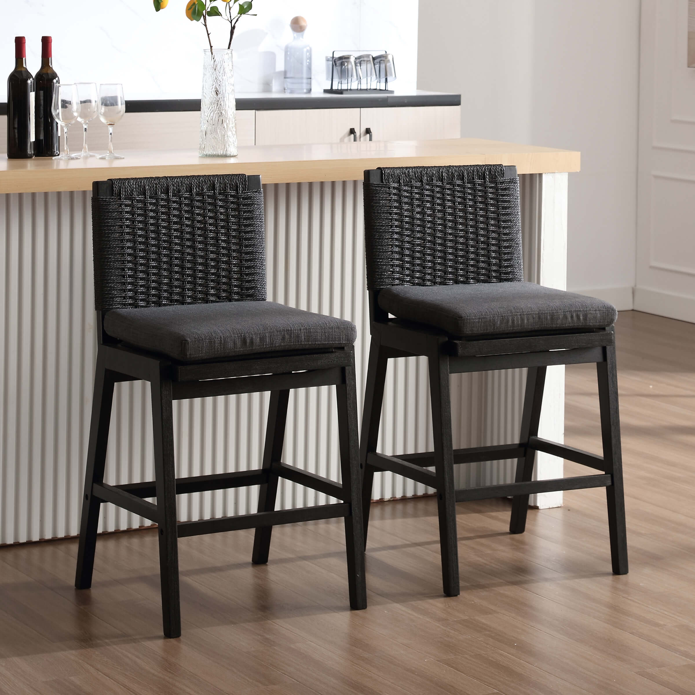 Kmax 27.25"H Woven Linen Counter Stools Set of 2 - 5743CS