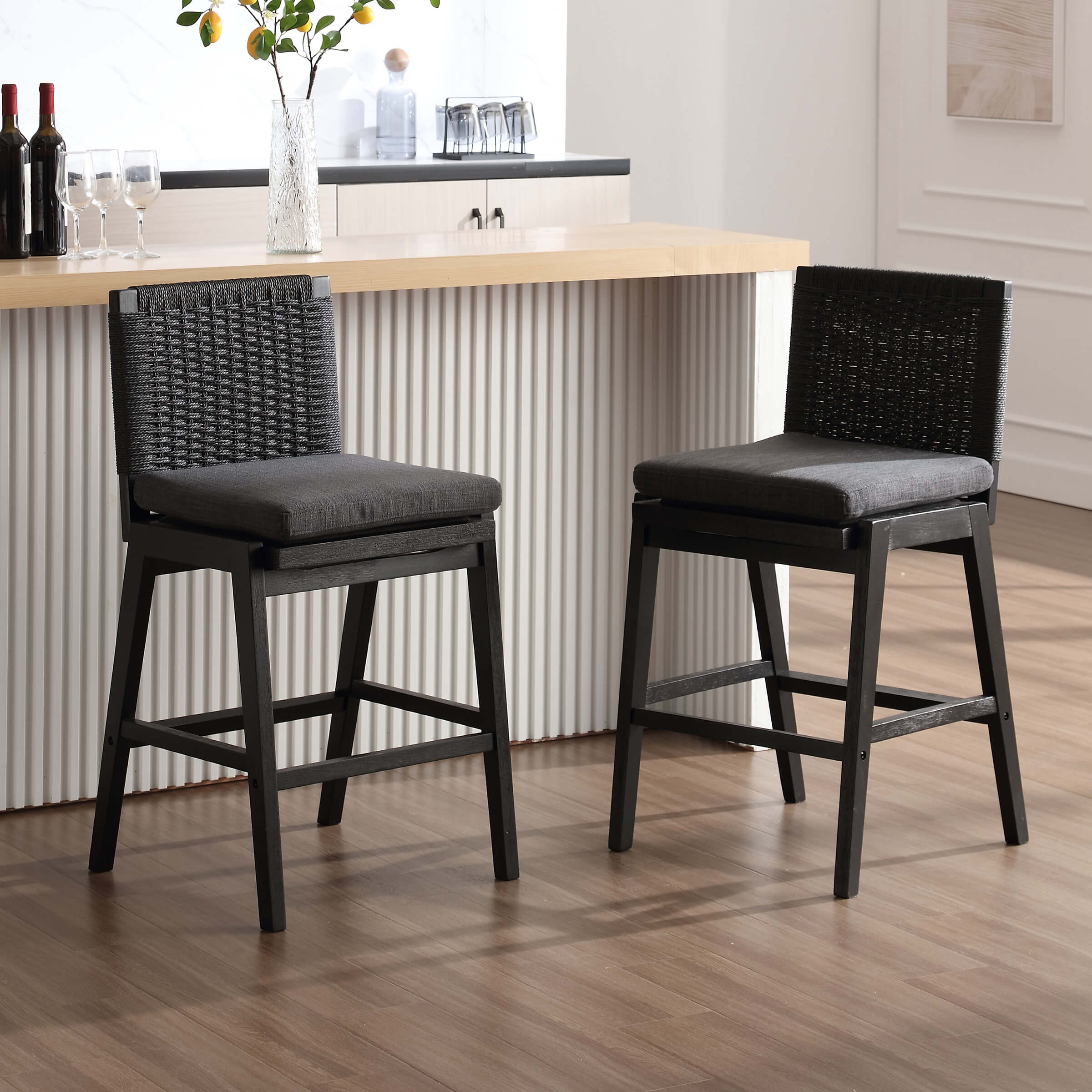 Kmax 27.25"H Woven Linen Counter Stools Set of 2 - 5743CS