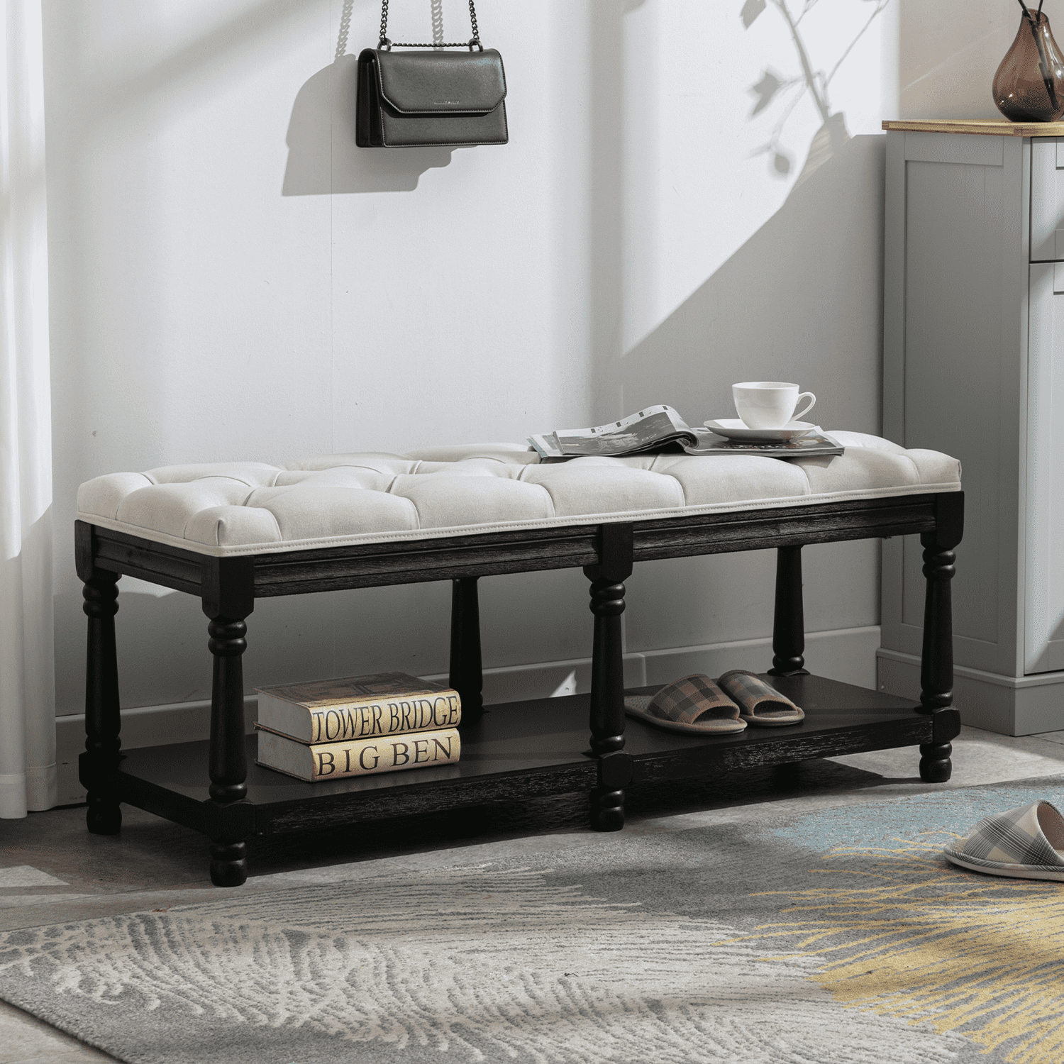 Janoray Classic Nail-head Shoe Rack Bench - 2204BH