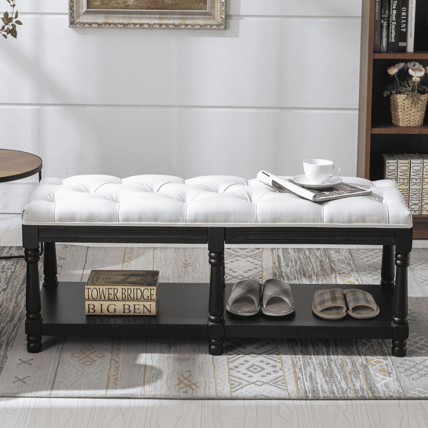 Janoray Classic Nail-head Shoe Rack Bench - 2204BH
