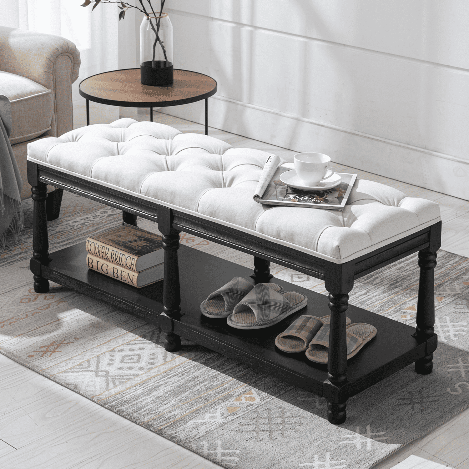 Janoray Classic Nail-head Shoe Rack Bench - 2204BH