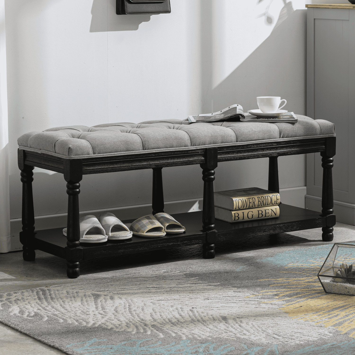 Janoray Classic Nail-head Shoe Rack Bench - 2204BH