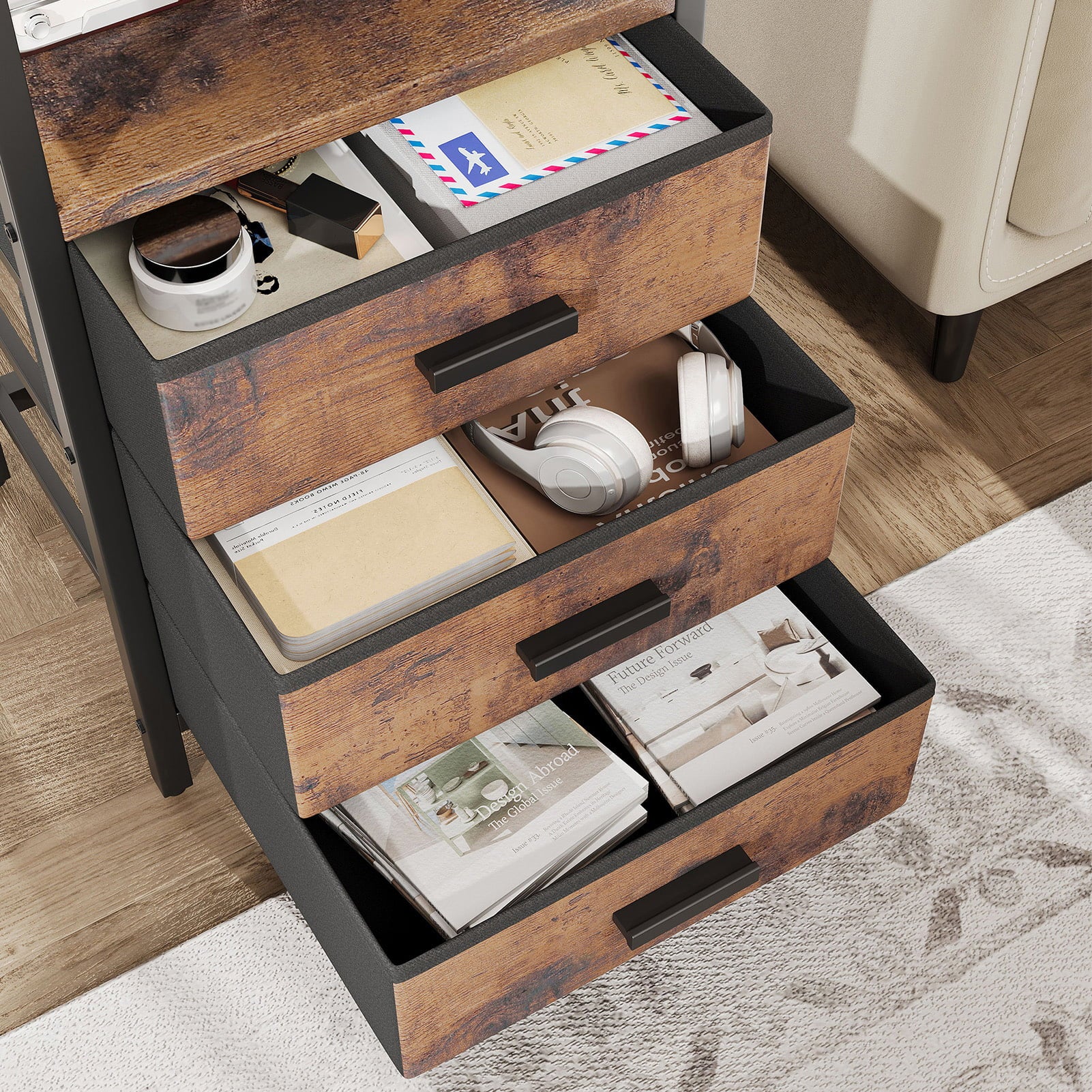 Modern Charging Nightstand with Light 3 Drawer Bedside Table End Chest