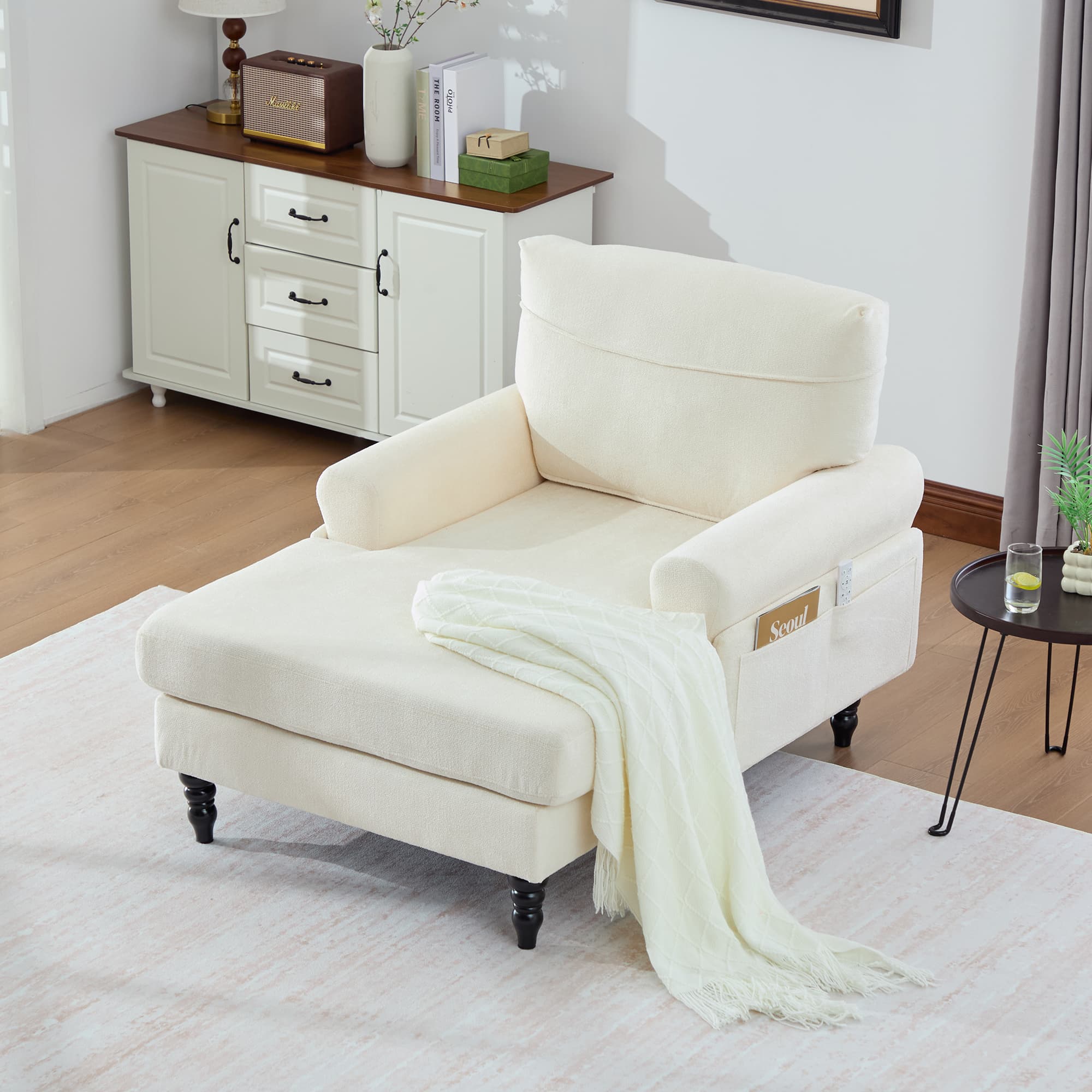 49.4" Chenille Accent Chair Chaise Lounge Wide Cushion Lounger