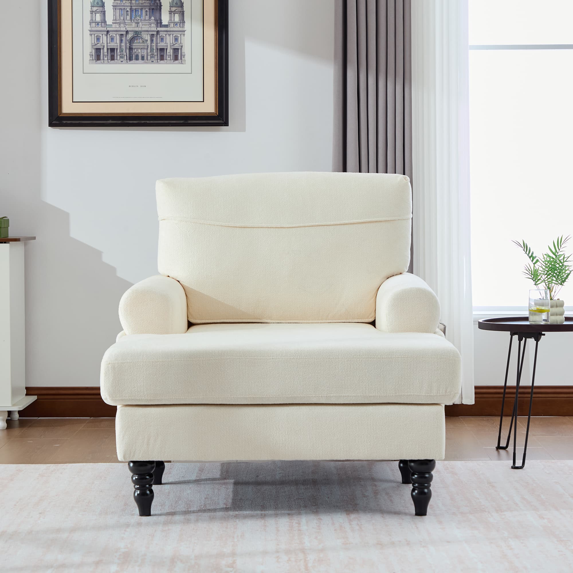 49.4" Chenille Accent Chair Chaise Lounge Wide Cushion Lounger