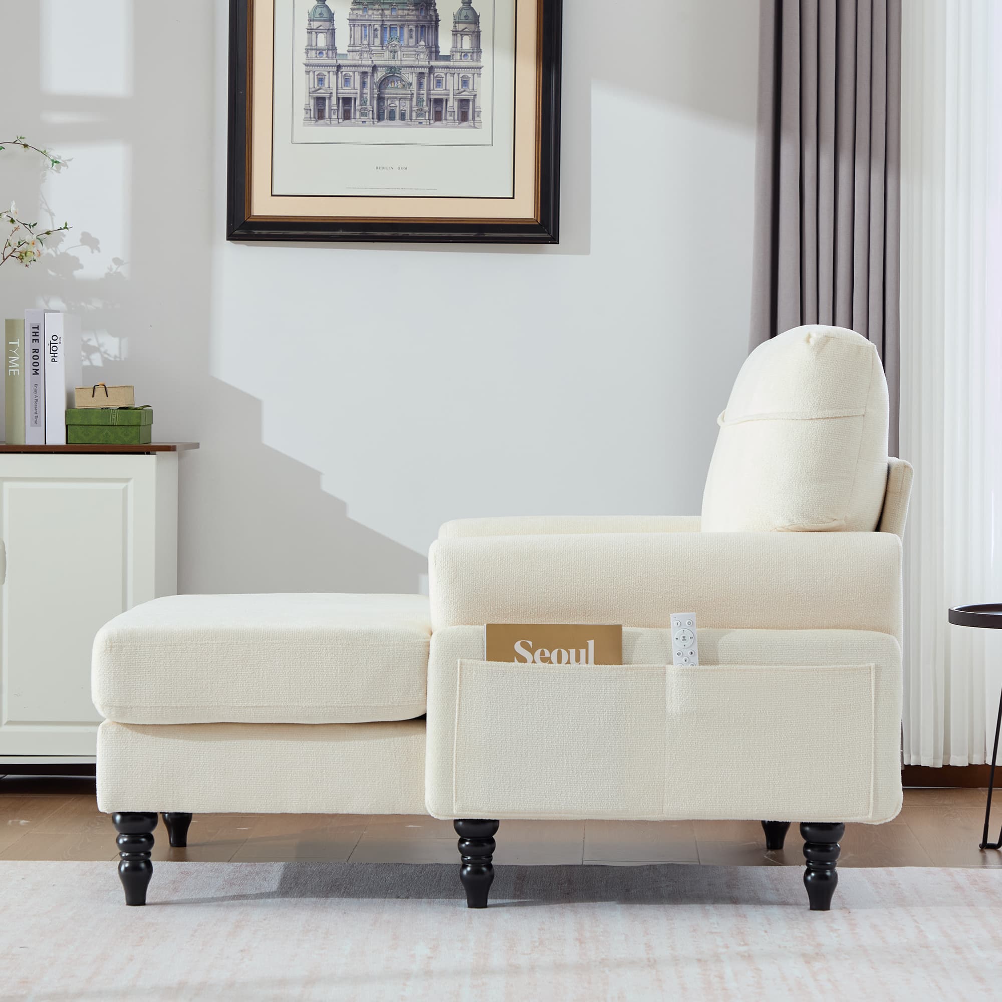 49.4" Chenille Accent Chair Chaise Lounge Wide Cushion Lounger