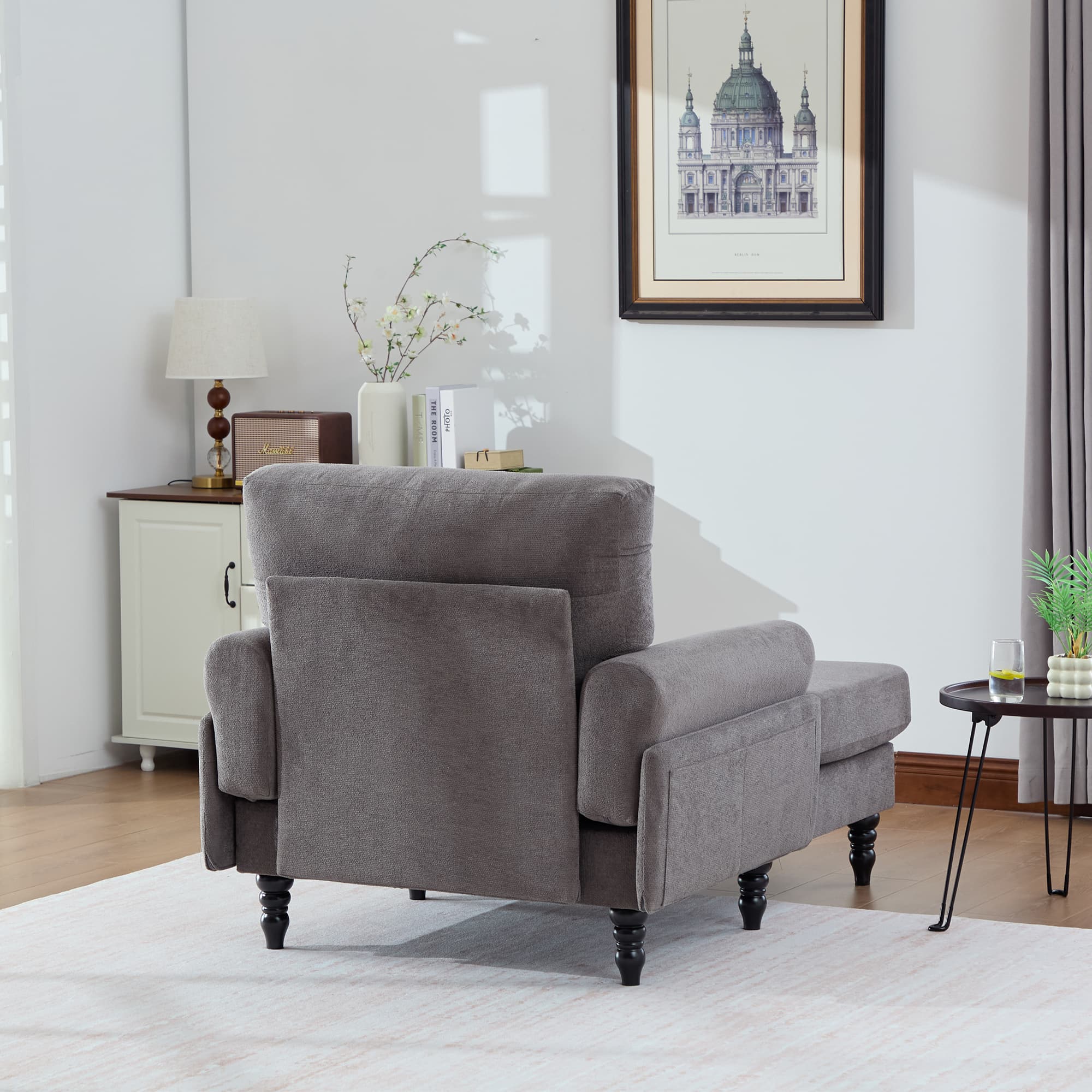 49.4" Chenille Accent Chair Chaise Lounge Wide Cushion Lounger