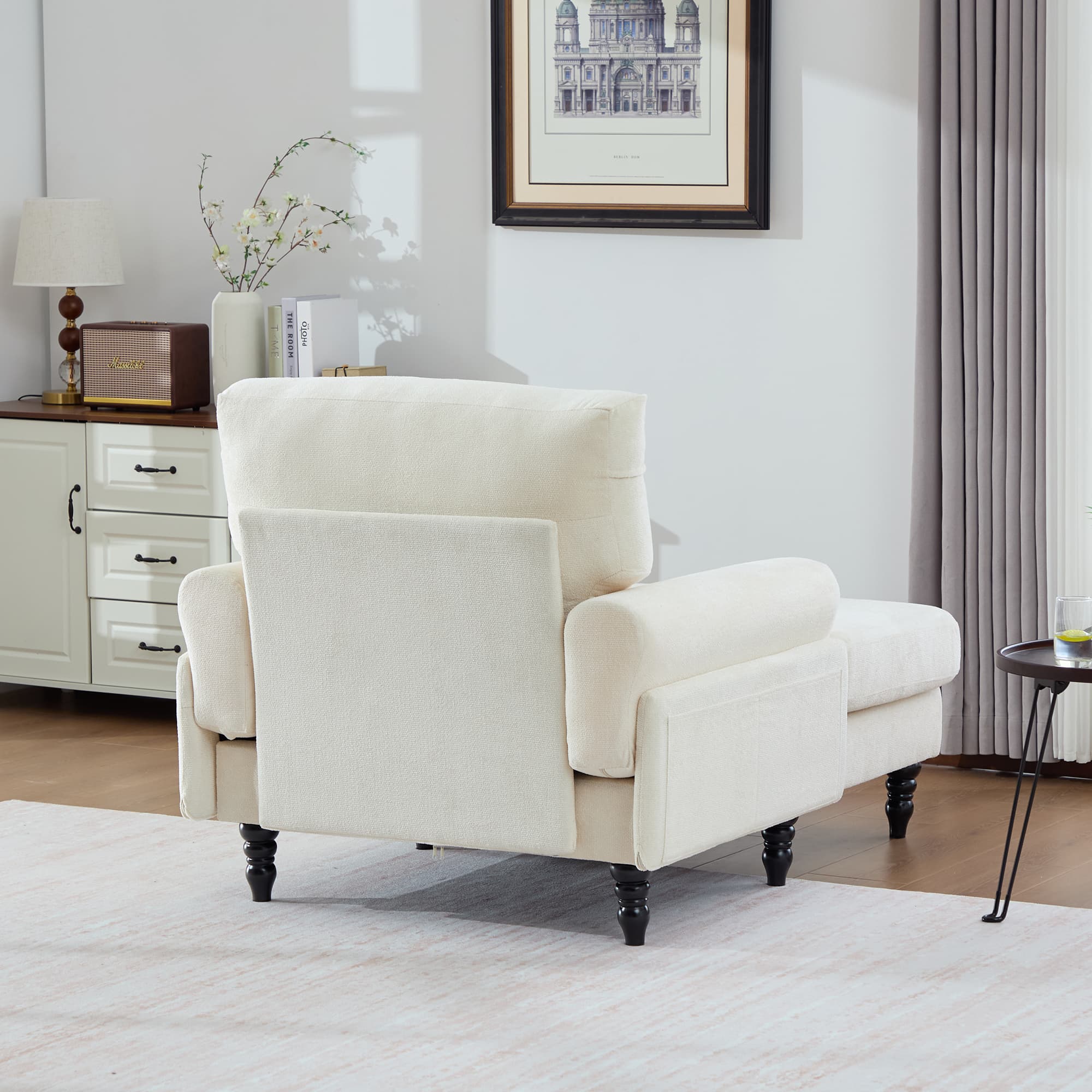 49.4" Chenille Accent Chair Chaise Lounge Wide Cushion Lounger