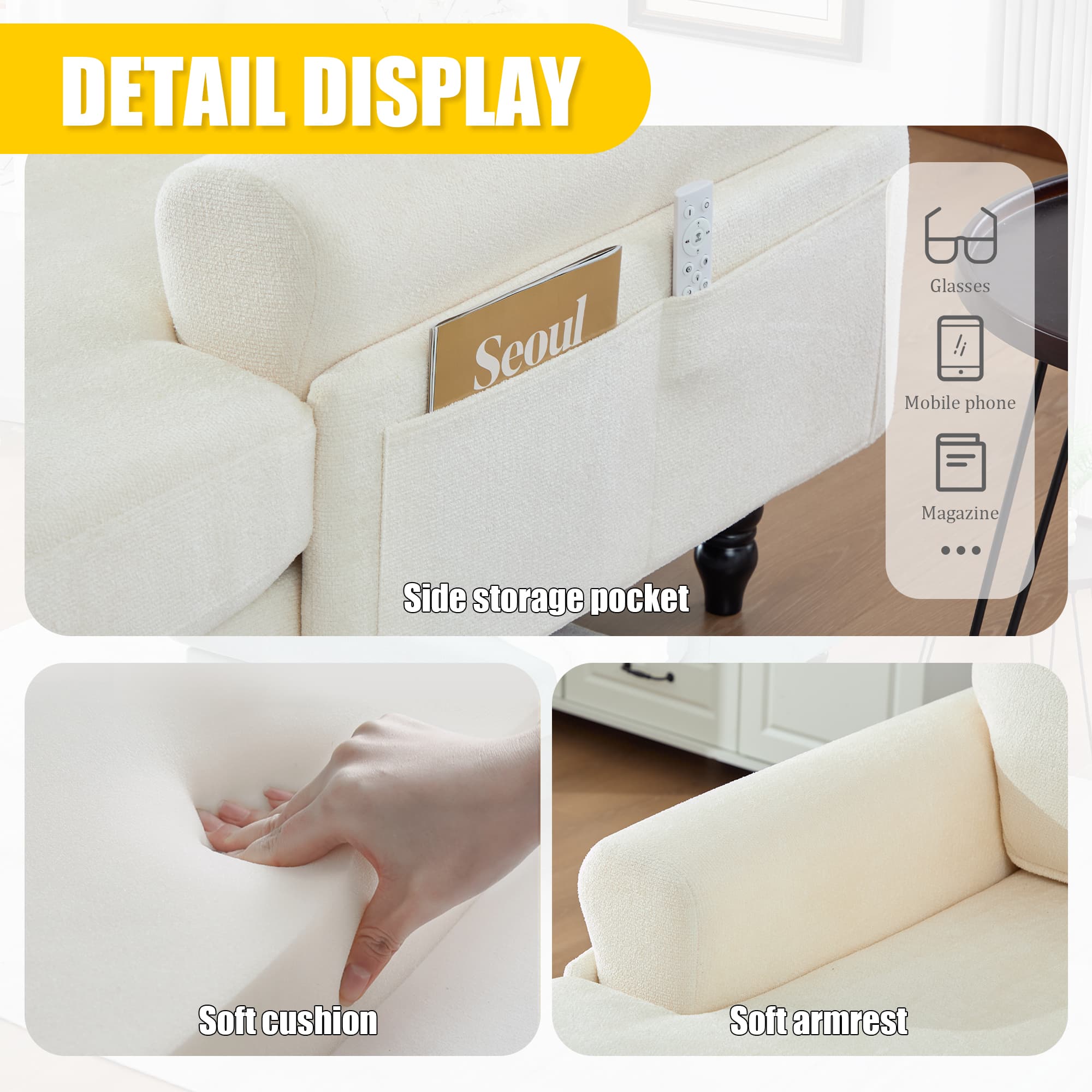 49.4" Chenille Accent Chair Chaise Lounge Wide Cushion Lounger