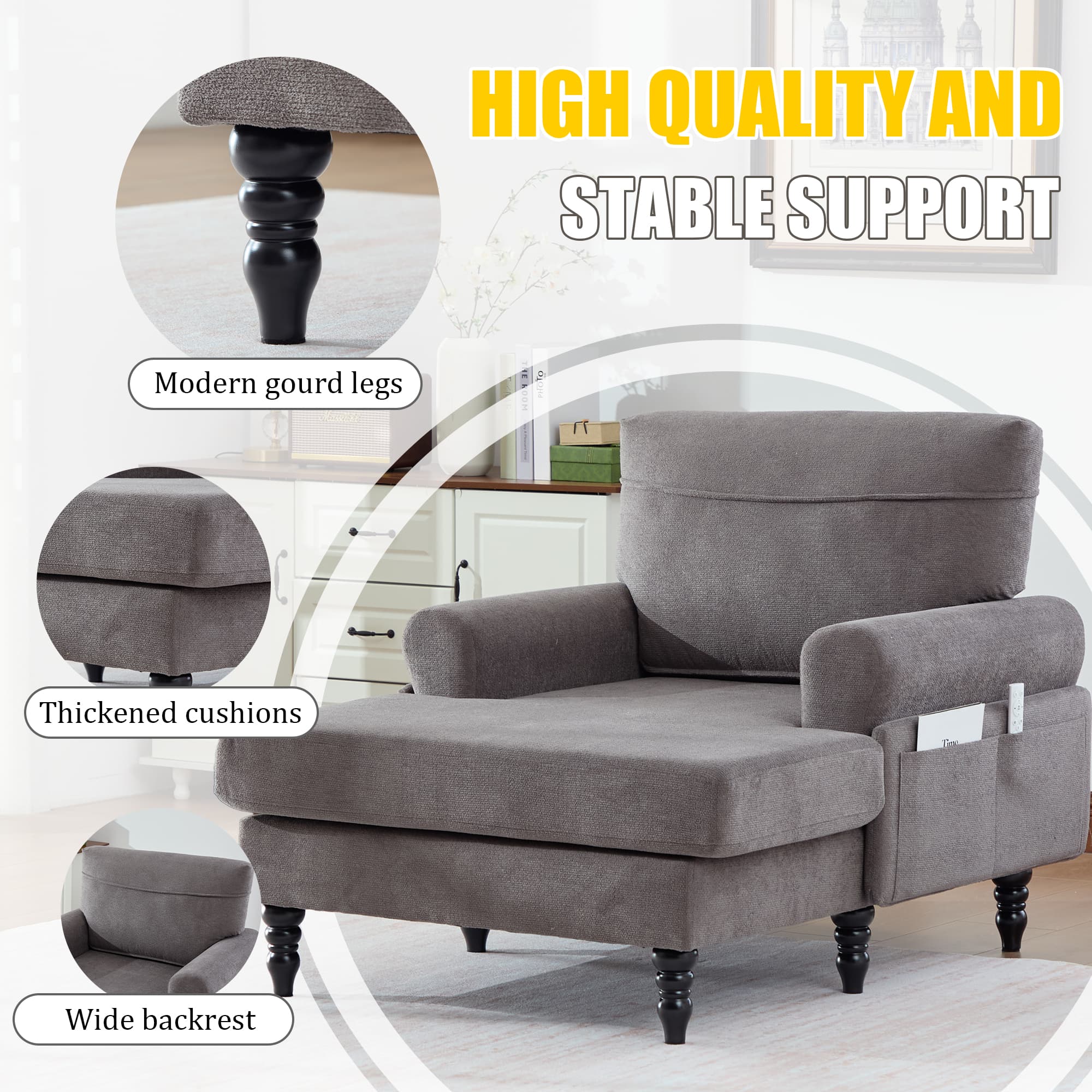 49.4" Chenille Accent Chair Chaise Lounge Wide Cushion Lounger