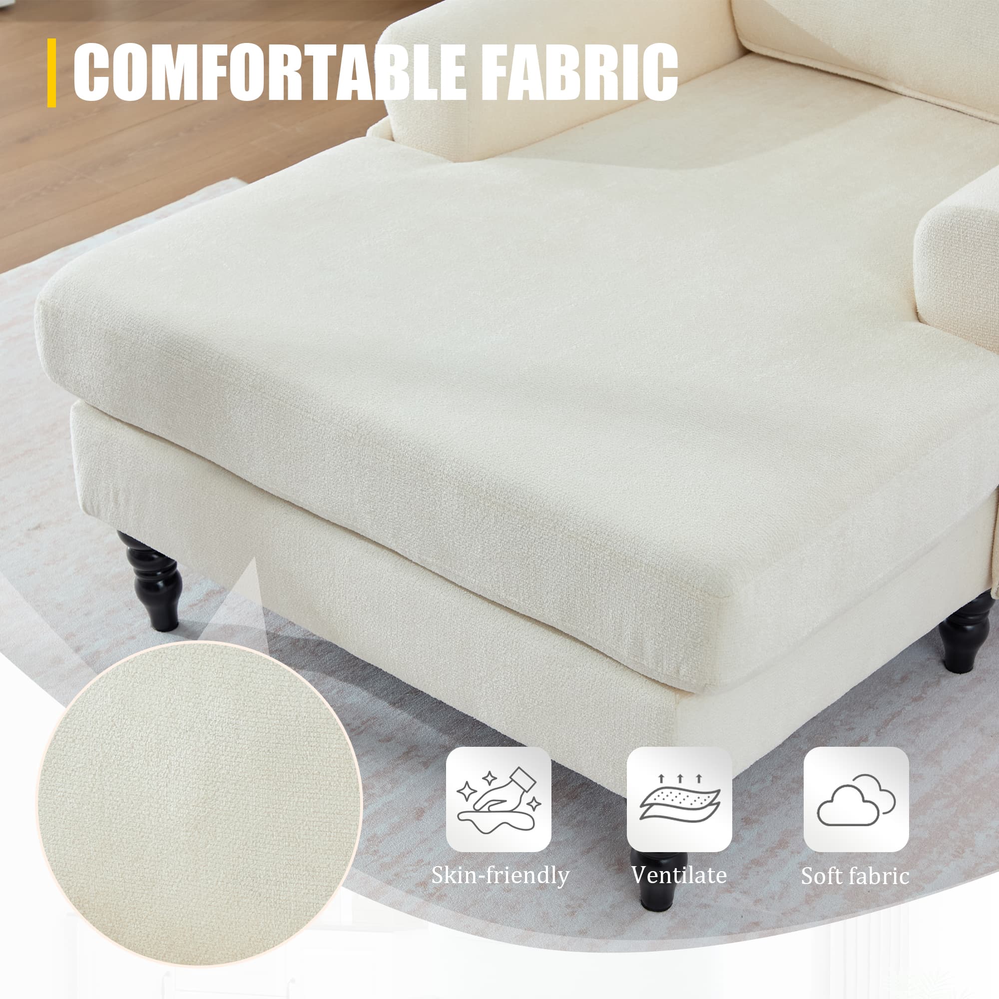 49.4" Chenille Accent Chair Chaise Lounge Wide Cushion Lounger