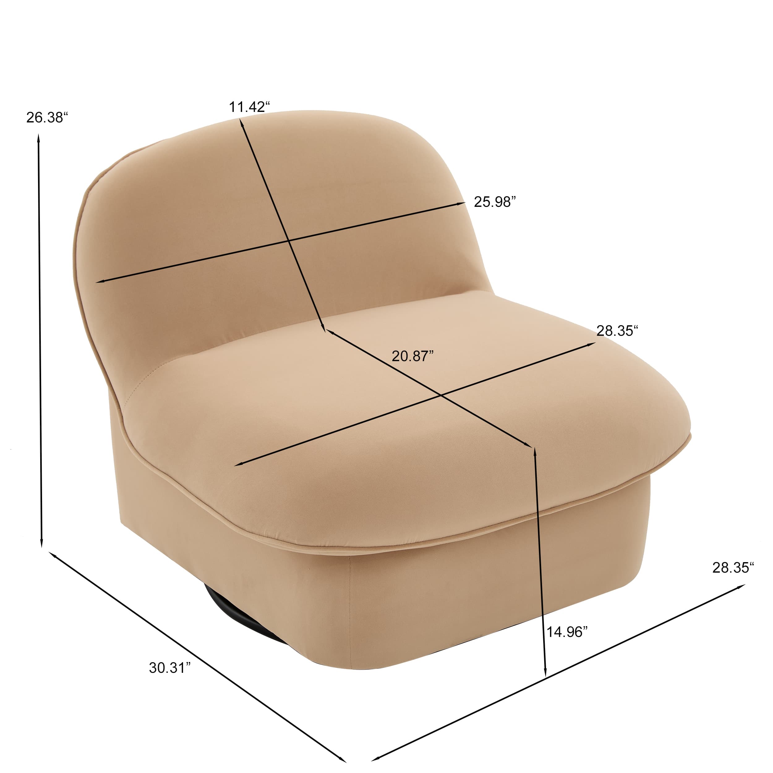 360° Swivel Velvet Pumpkin Barrel Chair with Metal Base