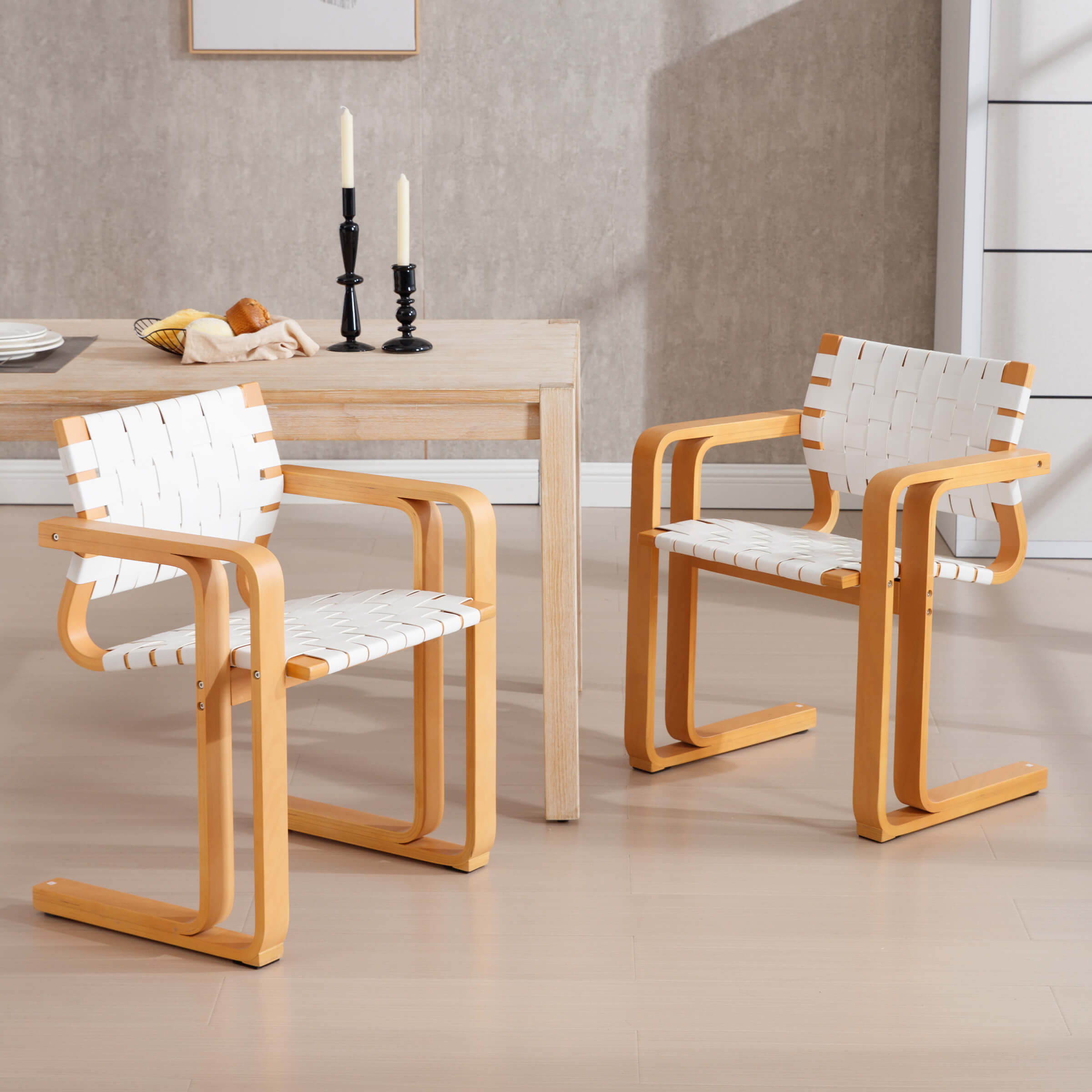 EALSON 18.25”Mid Century Modern Woven PU Leather Dining Chair Set of 2 - 8881