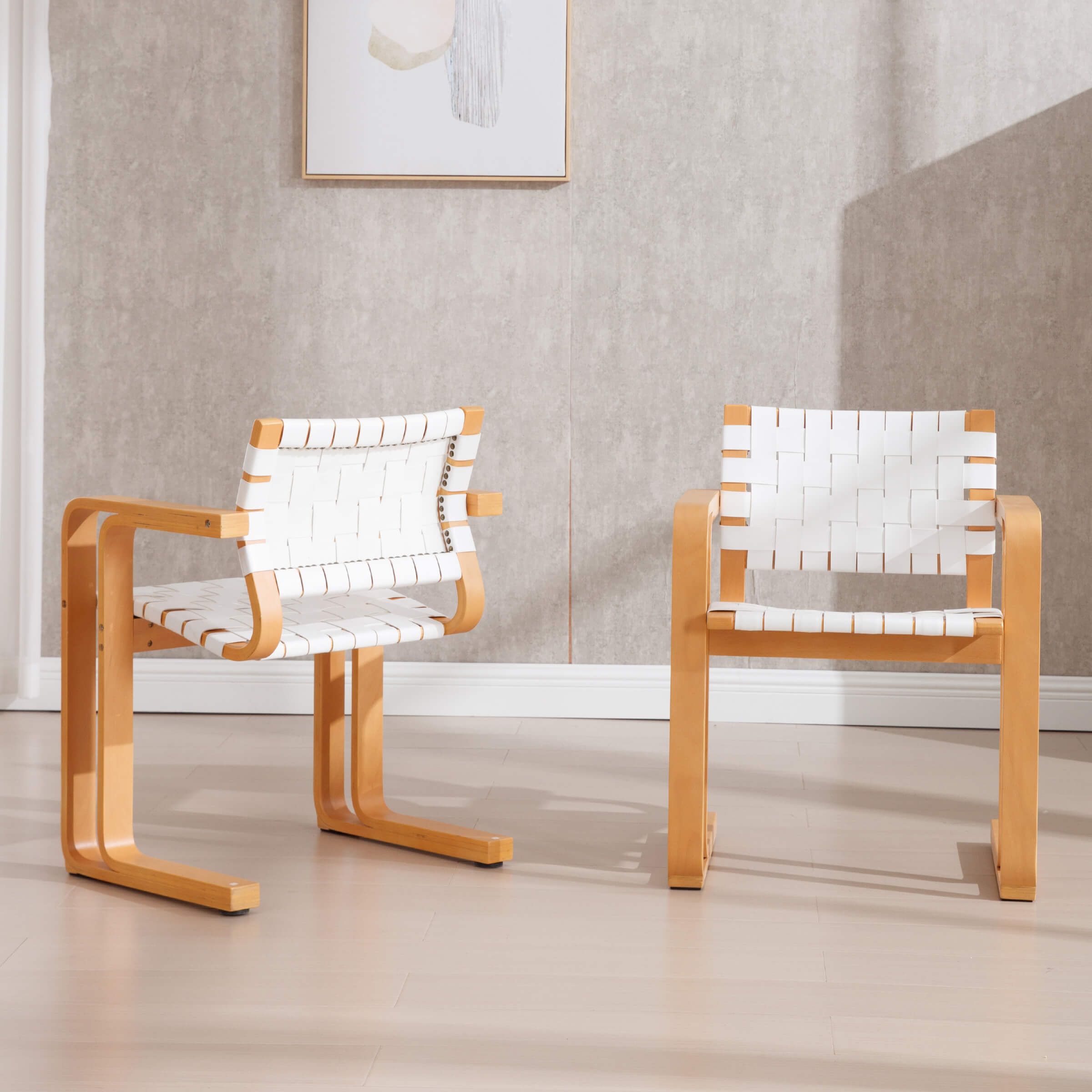 EALSON 18.25”Mid Century Modern Woven PU Leather Dining Chair Set of 2 - 8881
