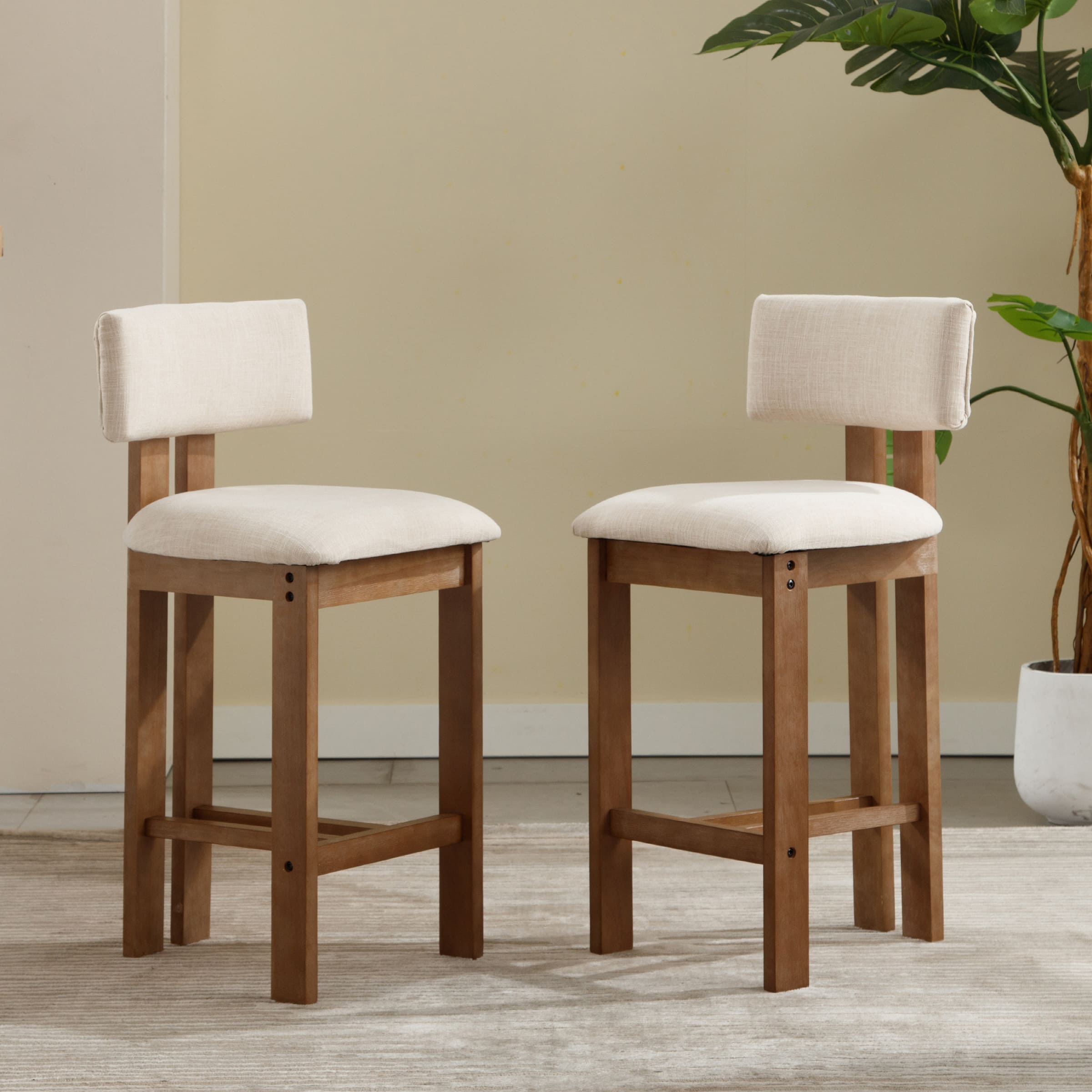 EALSON 26"H & 30"H Upholstered Rubber Wood Stools Set of 2 - 5812