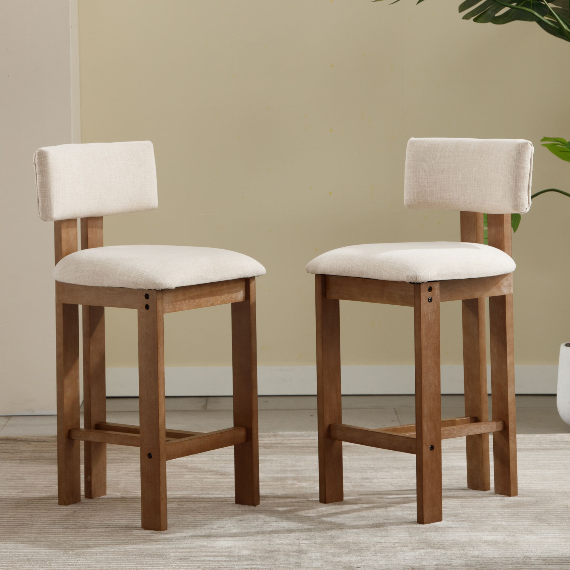 EALSON 26"H & 30"H Upholstered Rubber Wood Stools Set of 2 - 5812