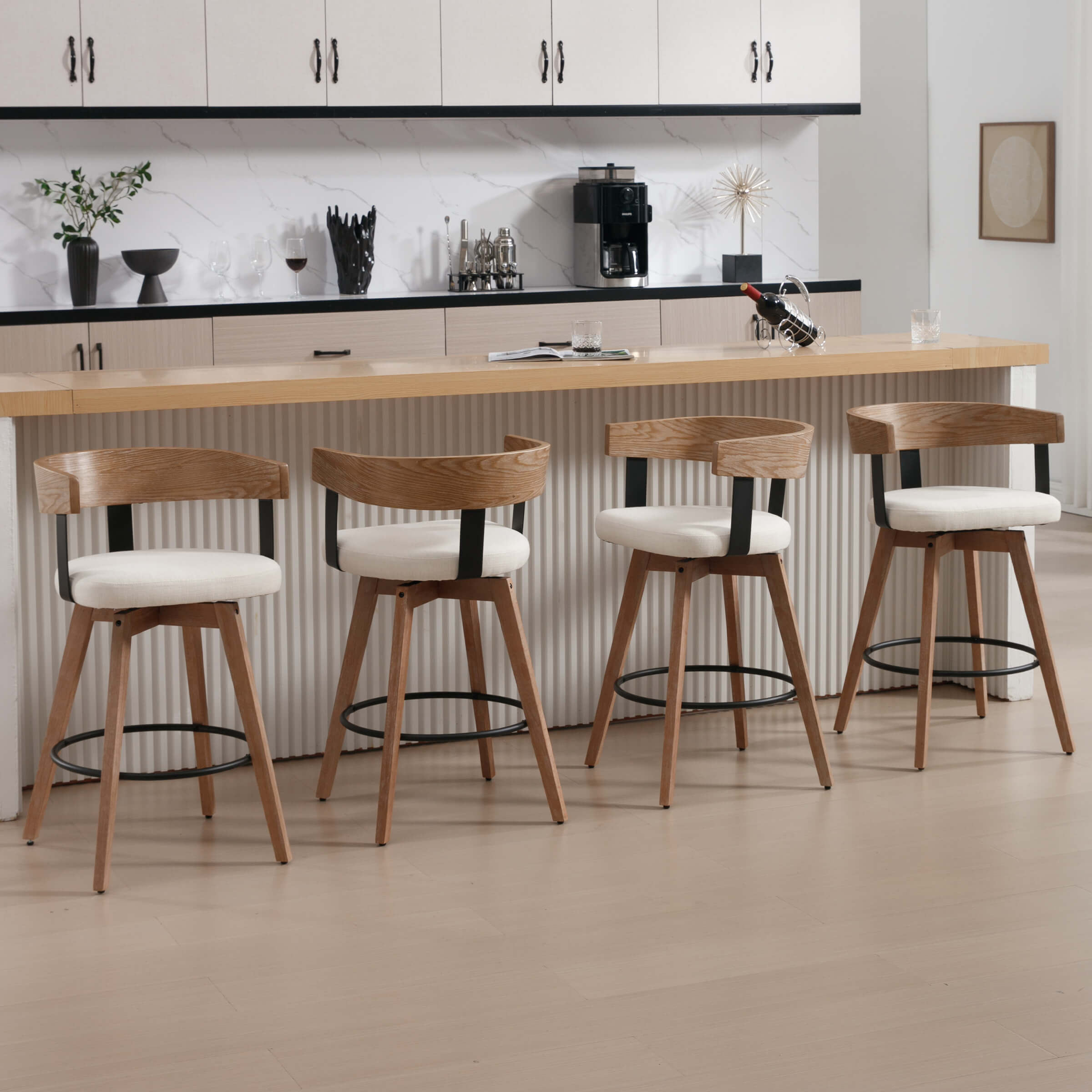 Set of four bar stools at a kitchen island