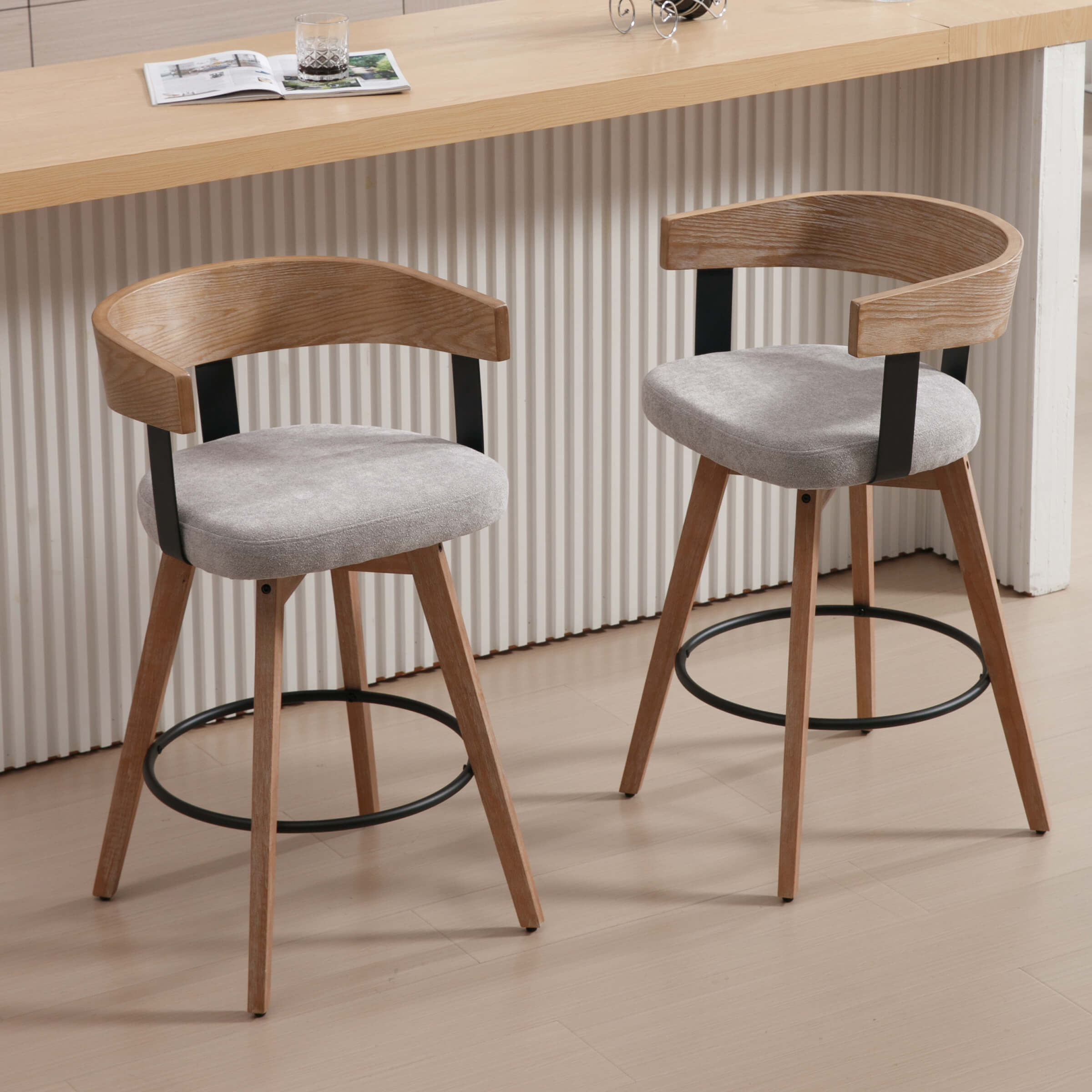 Stools with gray cushions