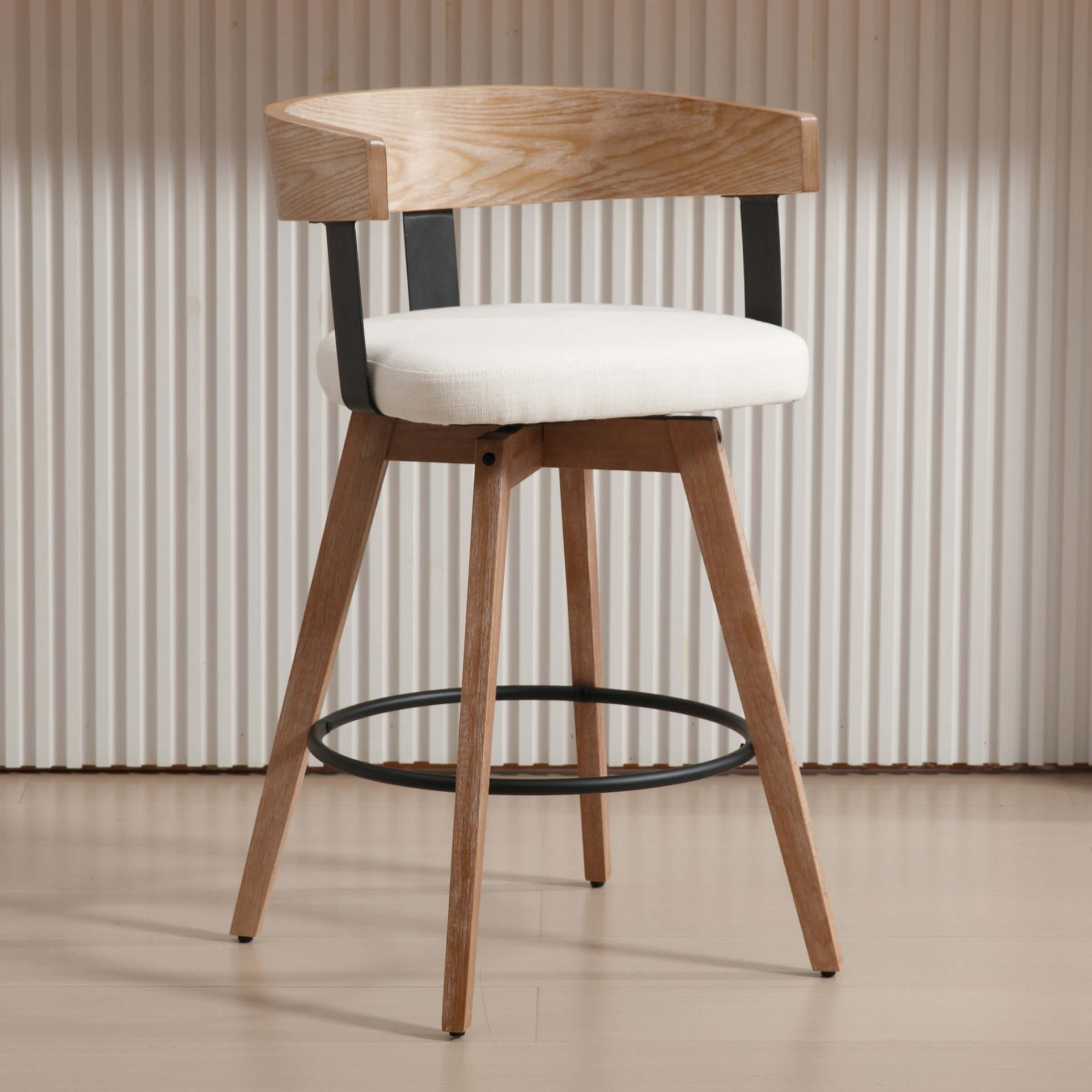 Close-up of stool backrest and seat