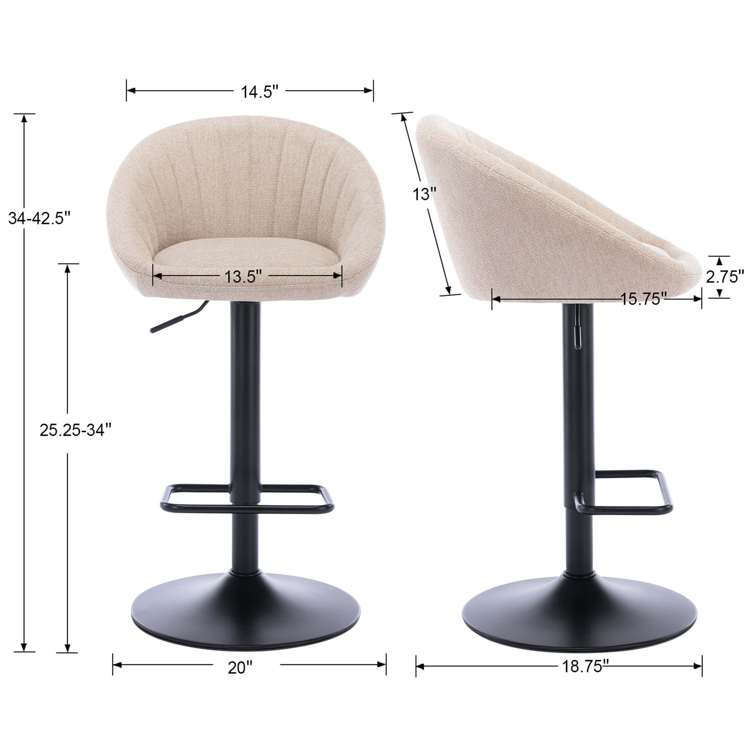 EALSON Adjustable Swivel Low Back Bar Stools Set of 2 - 90036AB