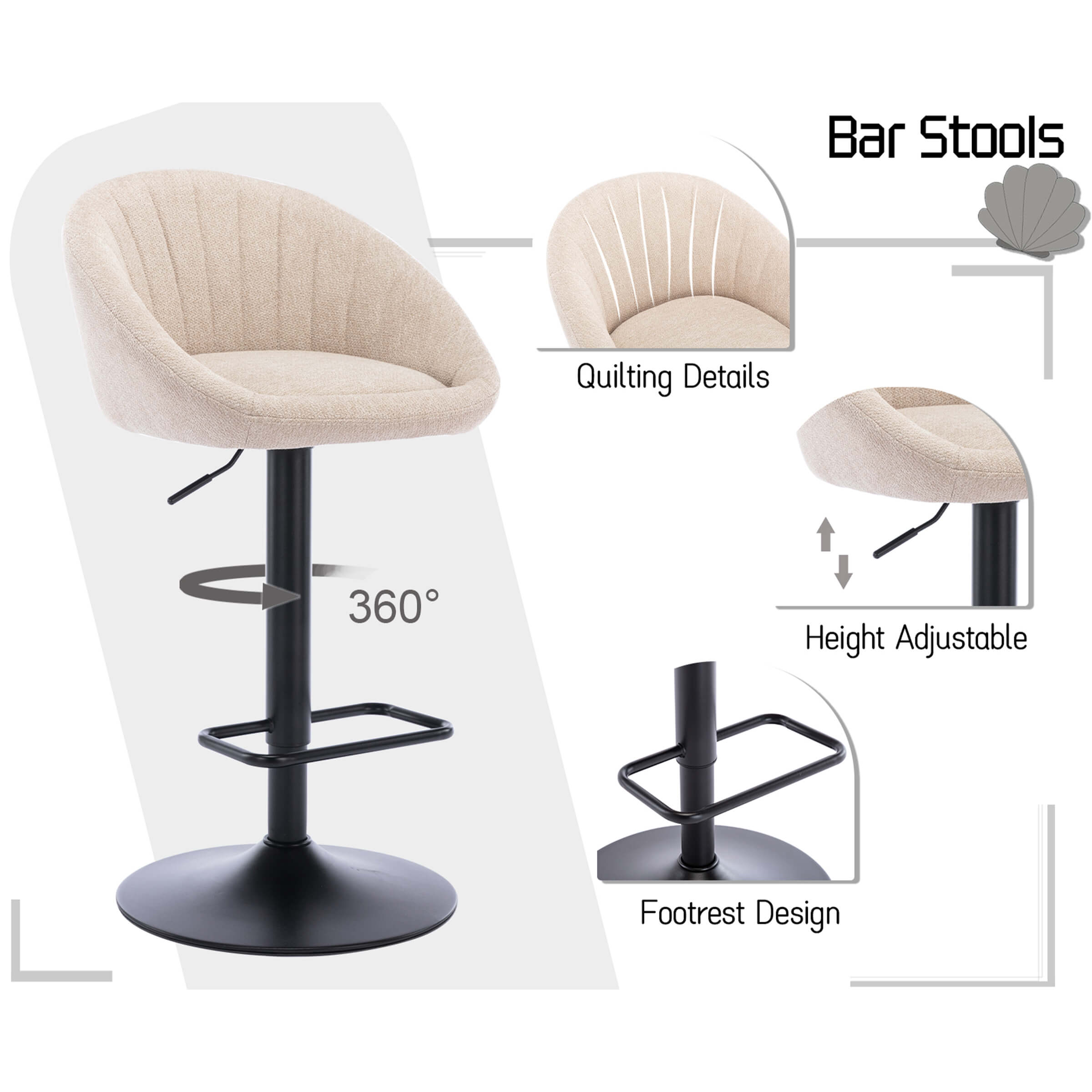 EALSON Adjustable Swivel Low Back Bar Stools Set of 2 - 90036AB